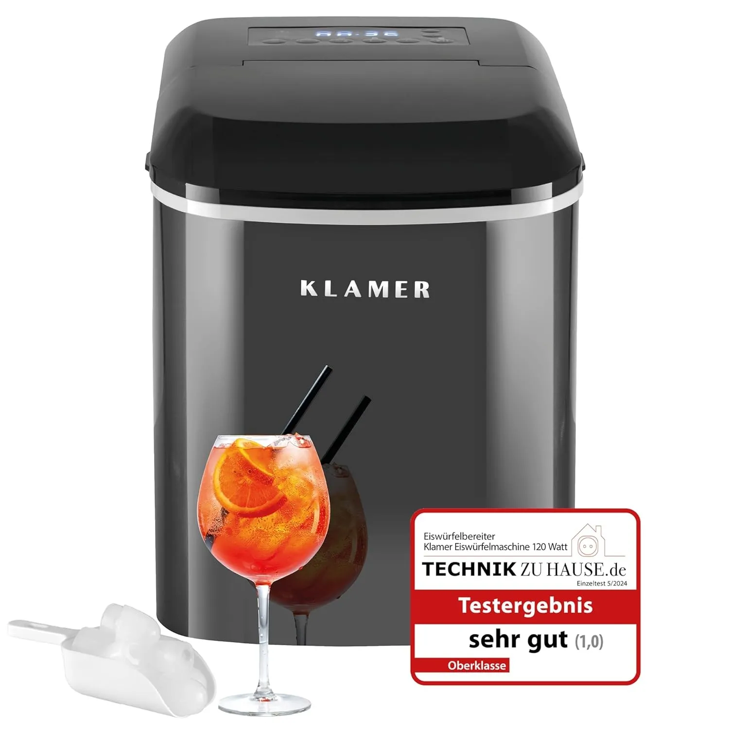 KLAMER Eiswürfelmaschine klein mit Eisschaufel & 2 Eiswürfelgrößen - 10 Eiswürfel in nur 7 Min, 15 kg Eiswürfel pro Tag…