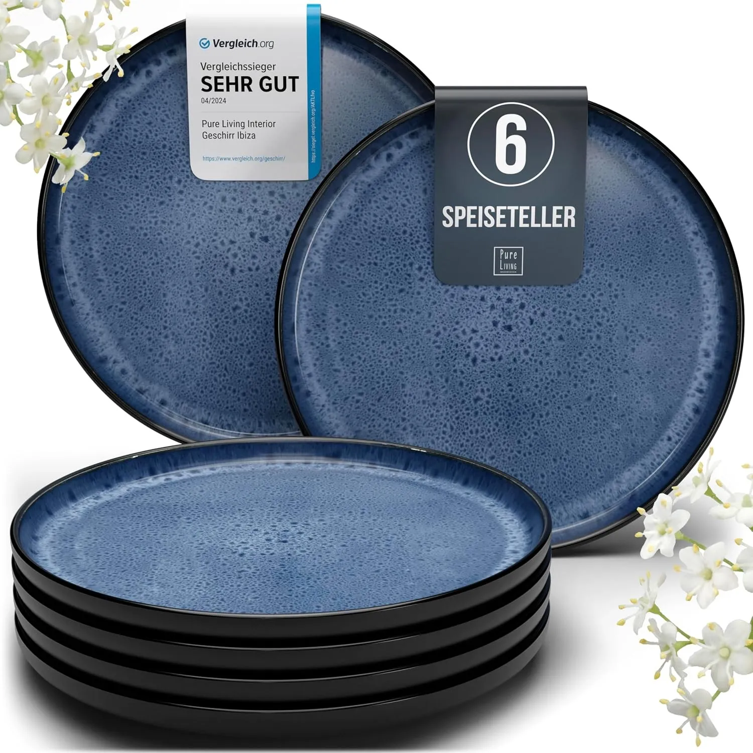 Steingut Teller Groß 6 Personen Ibiza TESTSIEGER, Traumhaftes Mediterranes Steingut Speiseteller Set, Stylisches Esstel…