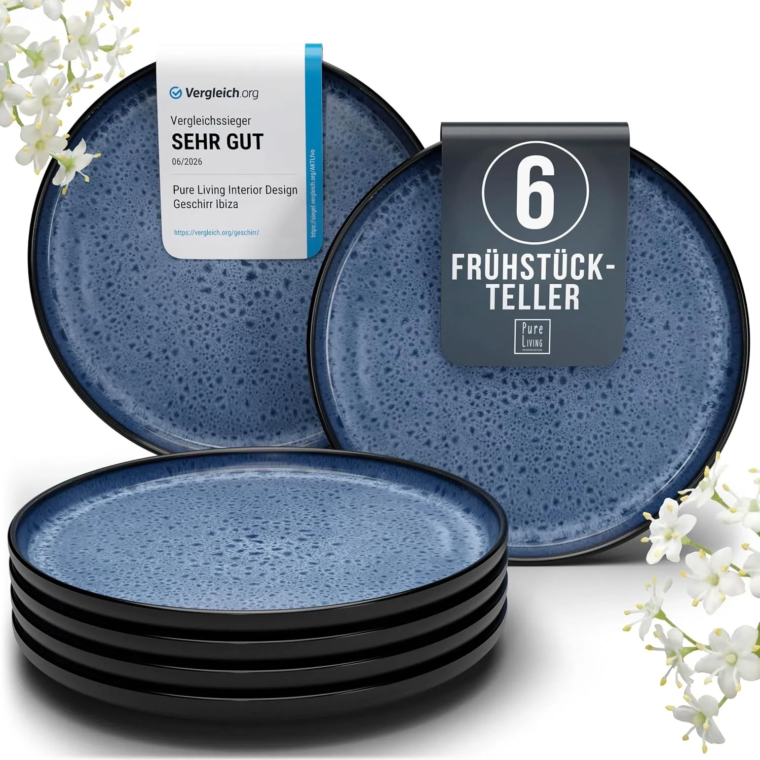Steingut Frühstücksteller 6 Personen Ibiza TESTSIEGER, Traumhaftes Mediterranes Steingut Dessertteller Set, Kleine Tell…