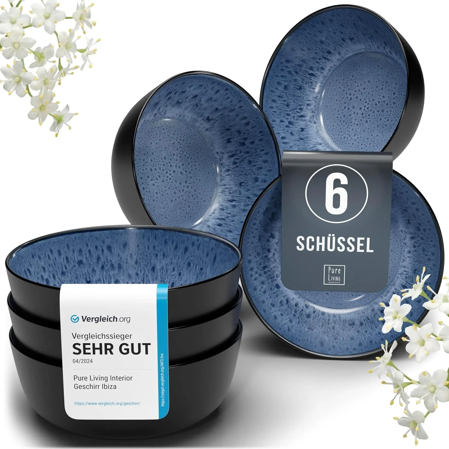 Steingut Müslischalen 6 Personen Ibiza TESTSIEGER, Traumhaftes Mediterranes Steingut Müsli Schüssel Set, Kleine Schüsse…