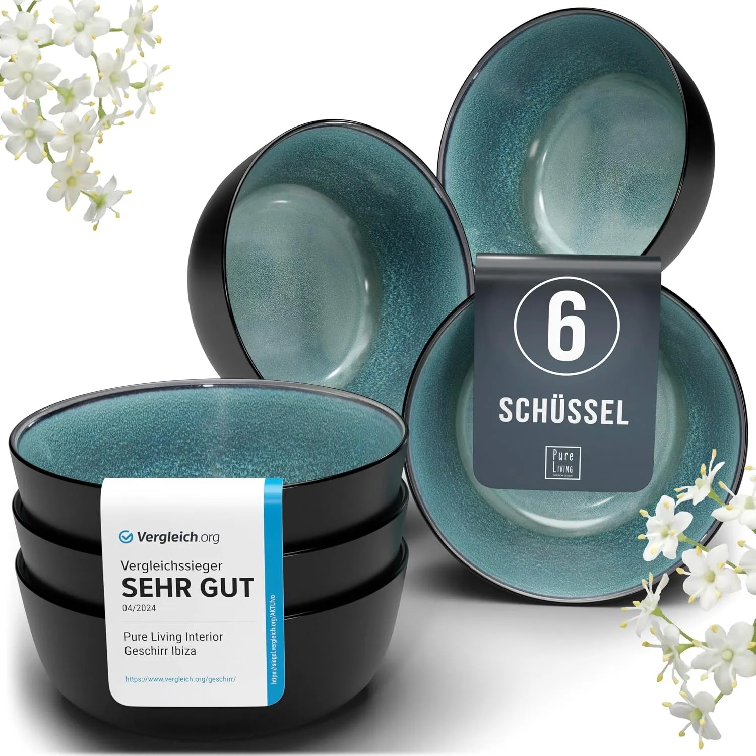 Steingut Müslischalen 6 Personen Ibiza TESTSIEGER, Traumhaftes Mediterranes Steingut Müsli Schüssel Set, Kleine Schüsse…