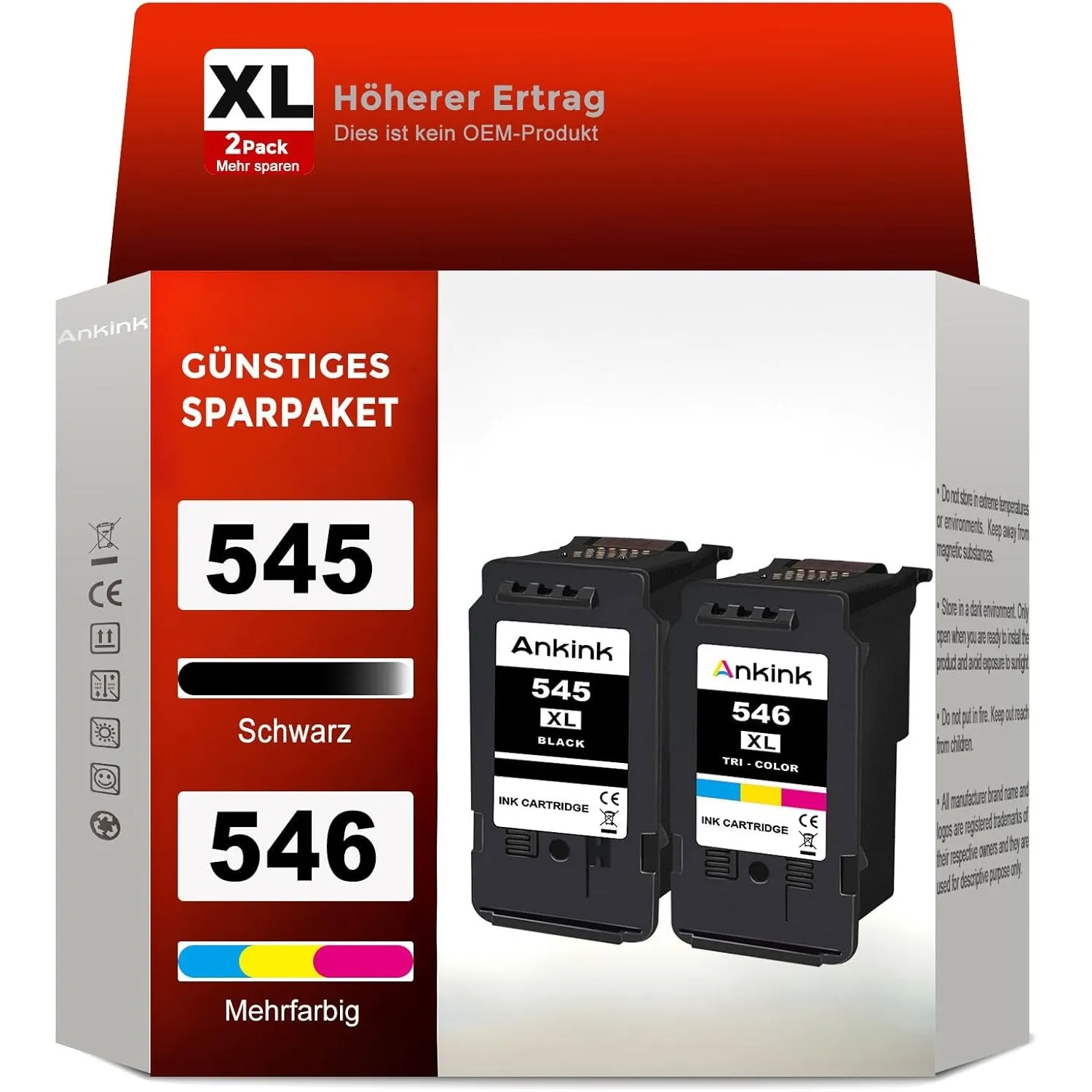 ANKINK Kompatibel Tintenpatrone Druckerpatronen als Ersatz für Canon PG 545XL CL 546XL PG545 CL546 Patrone 545 546 XL f…