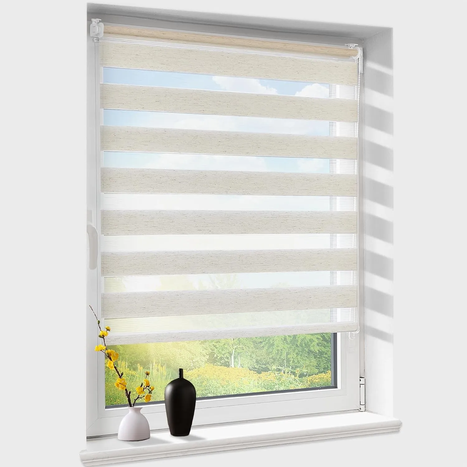 Doppelrollo klemmfix ohne Bohren, Duo Rollos für Fenster & Tür mit Bohren, Version 2026 Natur B100 x H120cm (Stoffbreit…