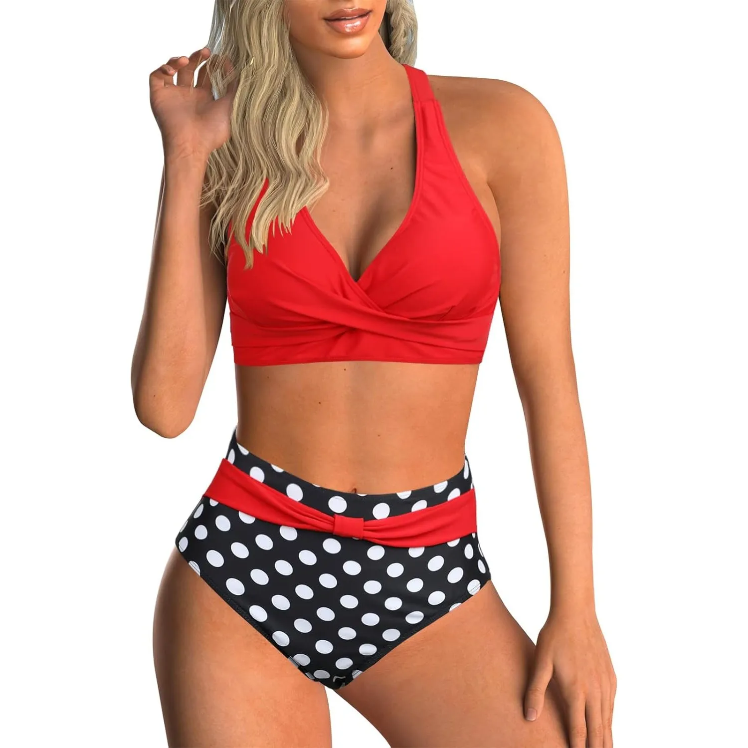 Adigaber Damen Zweiteiliger Badeanzug V Ausschnitt überkreuztes Blumenmuster Bikini Bademode Bauchkontrolle Bikini Sets