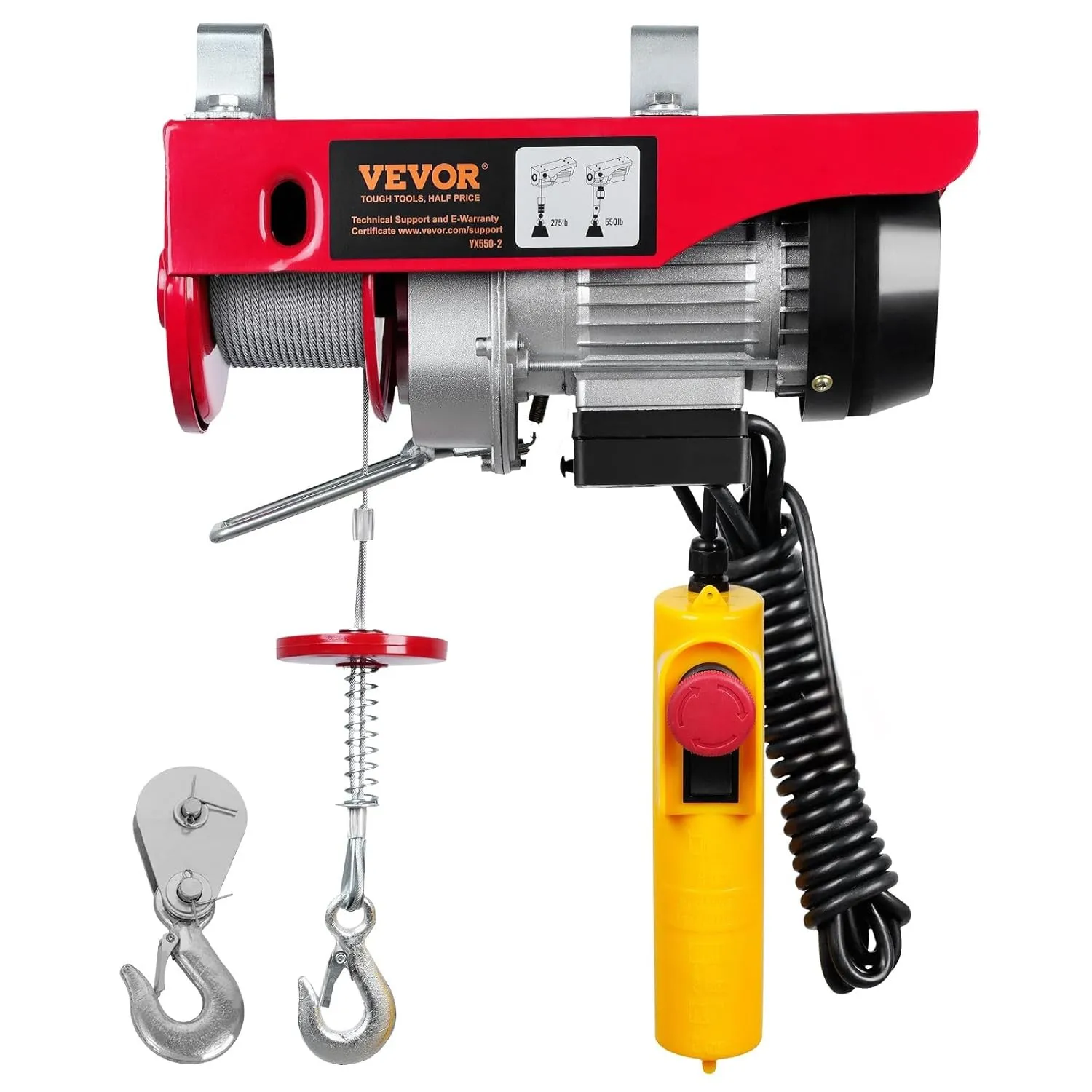 VEVOR 230V Elektrische Seilwinde 125kg bis 250kg Hubhöhe 12m Seilzug Motorwinde 510W Kupfermotor Flaschenzug 10m/min Hu…