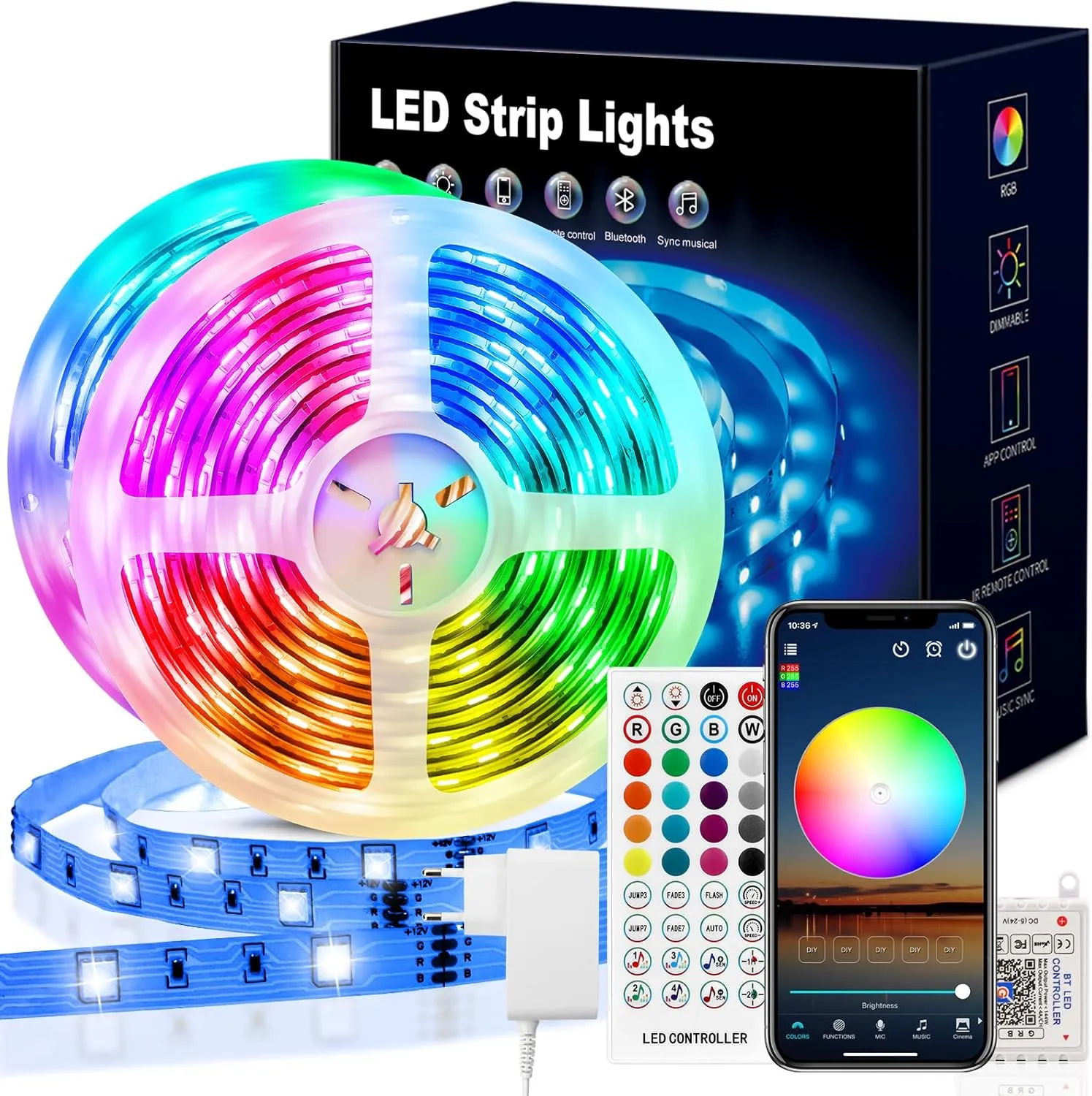 VKH LED Strip 20m, LED Streifen Bluetooth RGB LED Band 20m Selbstklebend mit Fernbedienung und APP, LED Lichterkette fü…