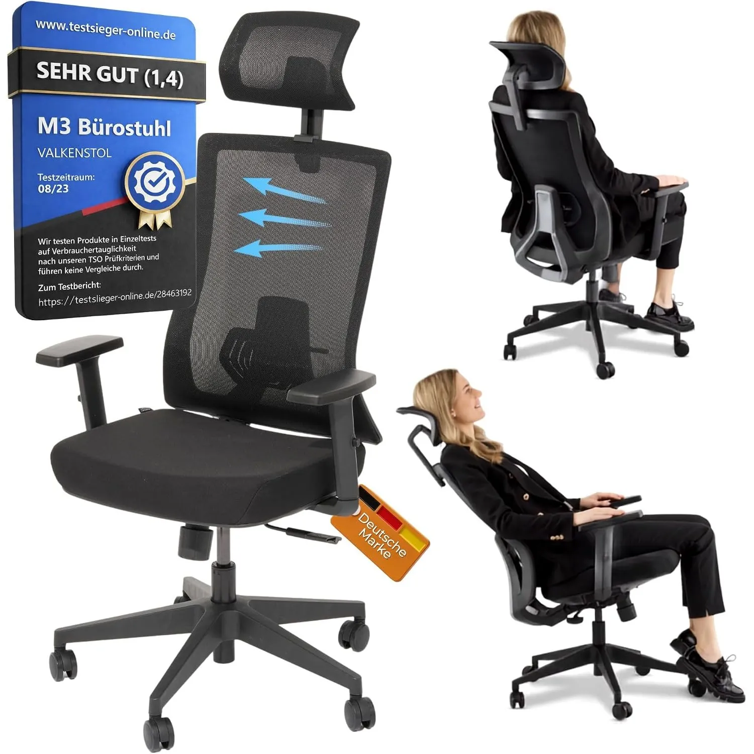 VALKENSTOL M3 Bürostuhl Ergonomisch TESTSIEGER - Büro & Home Office Chair