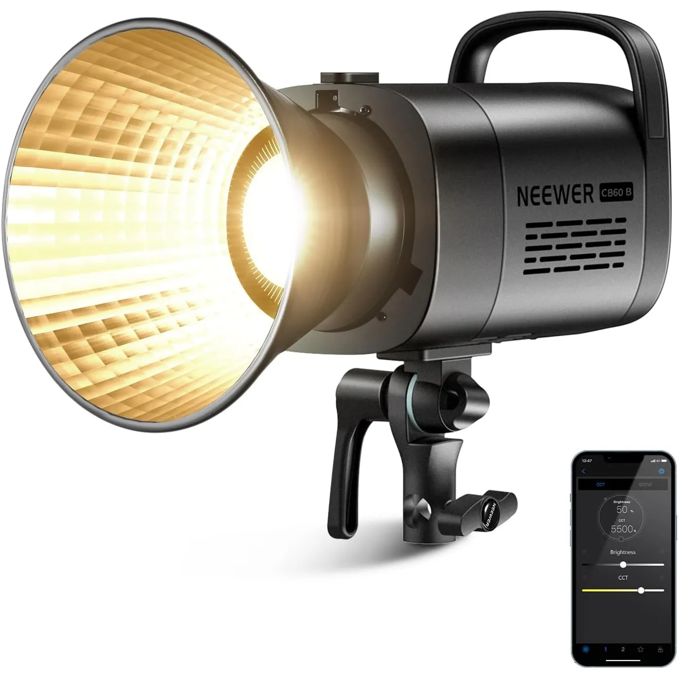 NEEWER 70W LED Videoleuchte, 2,4G und APP Steuerung, zweifarbig 2700K-6500K Videolicht, 34000 Lux/1m, CRI97+/12 Szenen/…