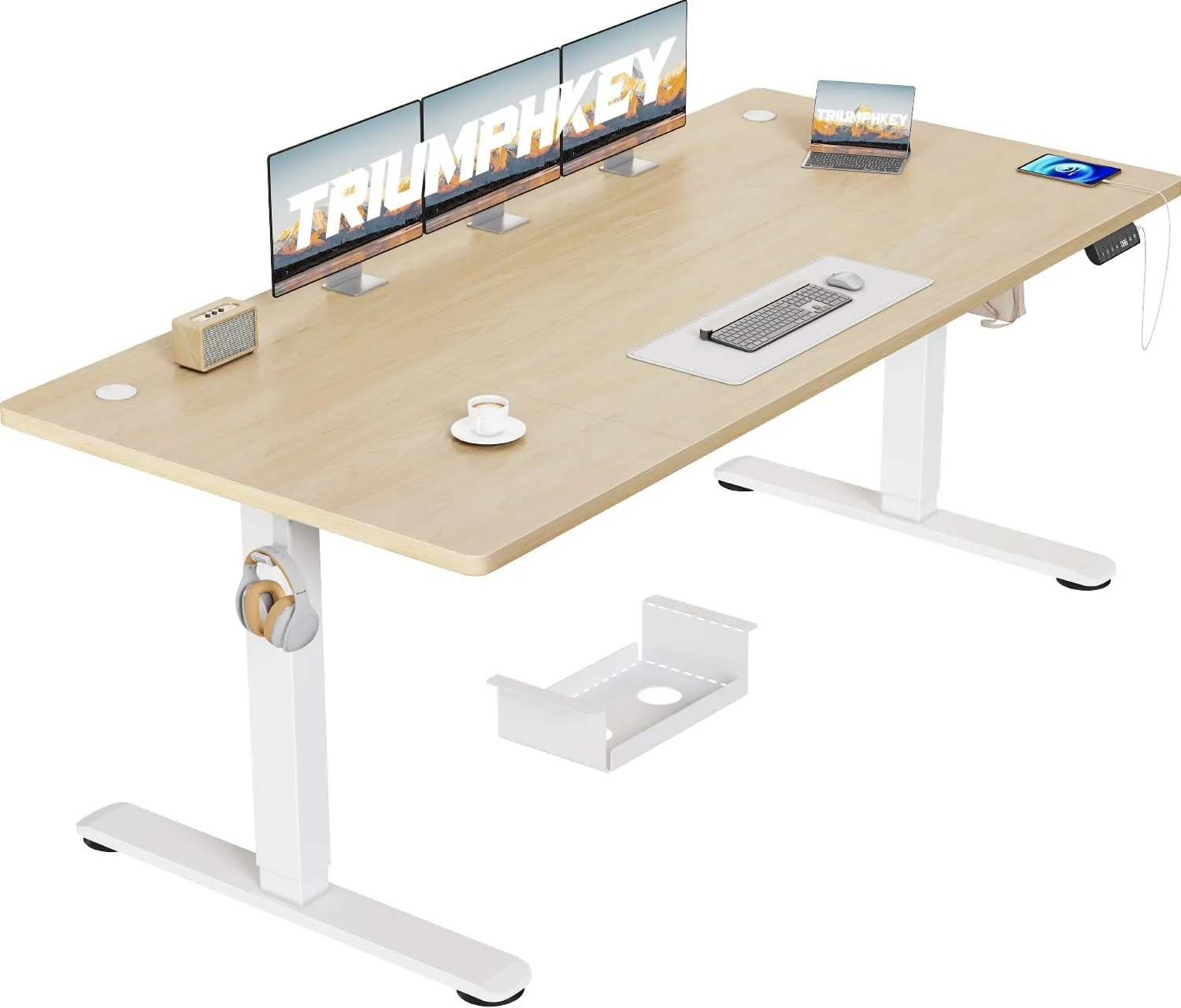 TRIUMPHKEY Height-Adjustable Desk 180 x 80 cm Large with USB Charging Port, 3 Memory Controls Desk, Height Adjustable, …