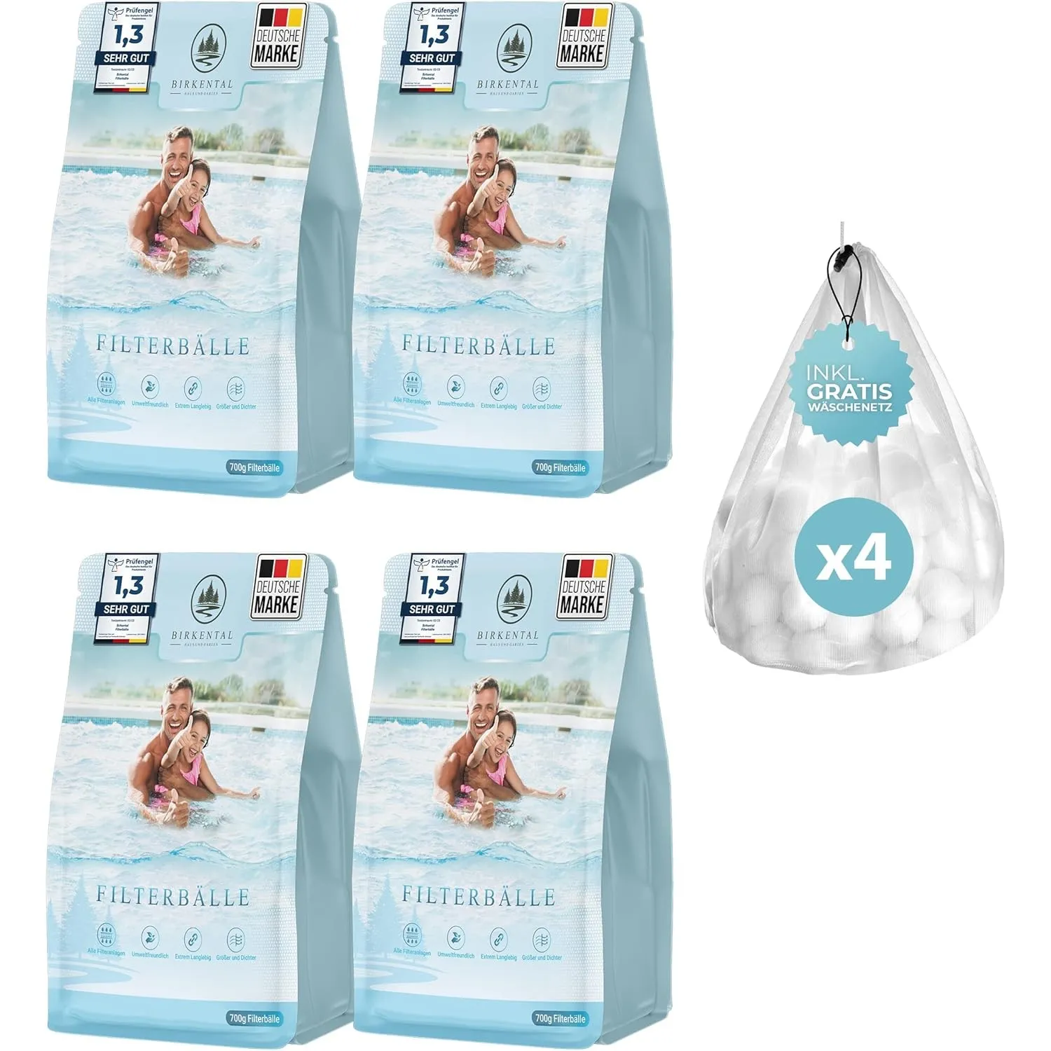 Birkental Pool Filterbälle mit Wäschenetz - langlebige Filterballs -Ersatz für Quarzsand, 100kg Filtersand- Filter Ball…
