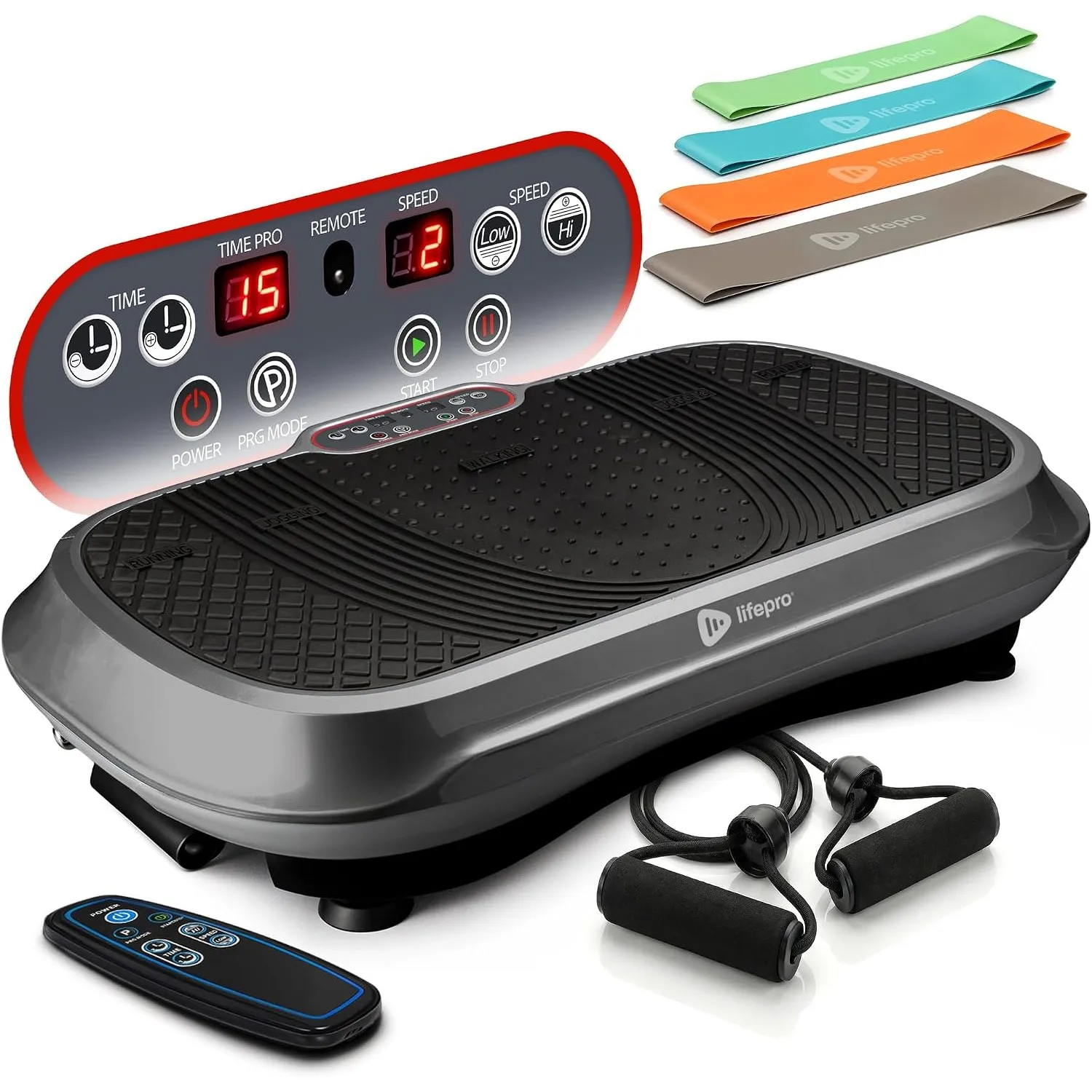 LifePro Waver Vibrationsplatte Ganzkörper 99 Stufen 10 Programme Grau