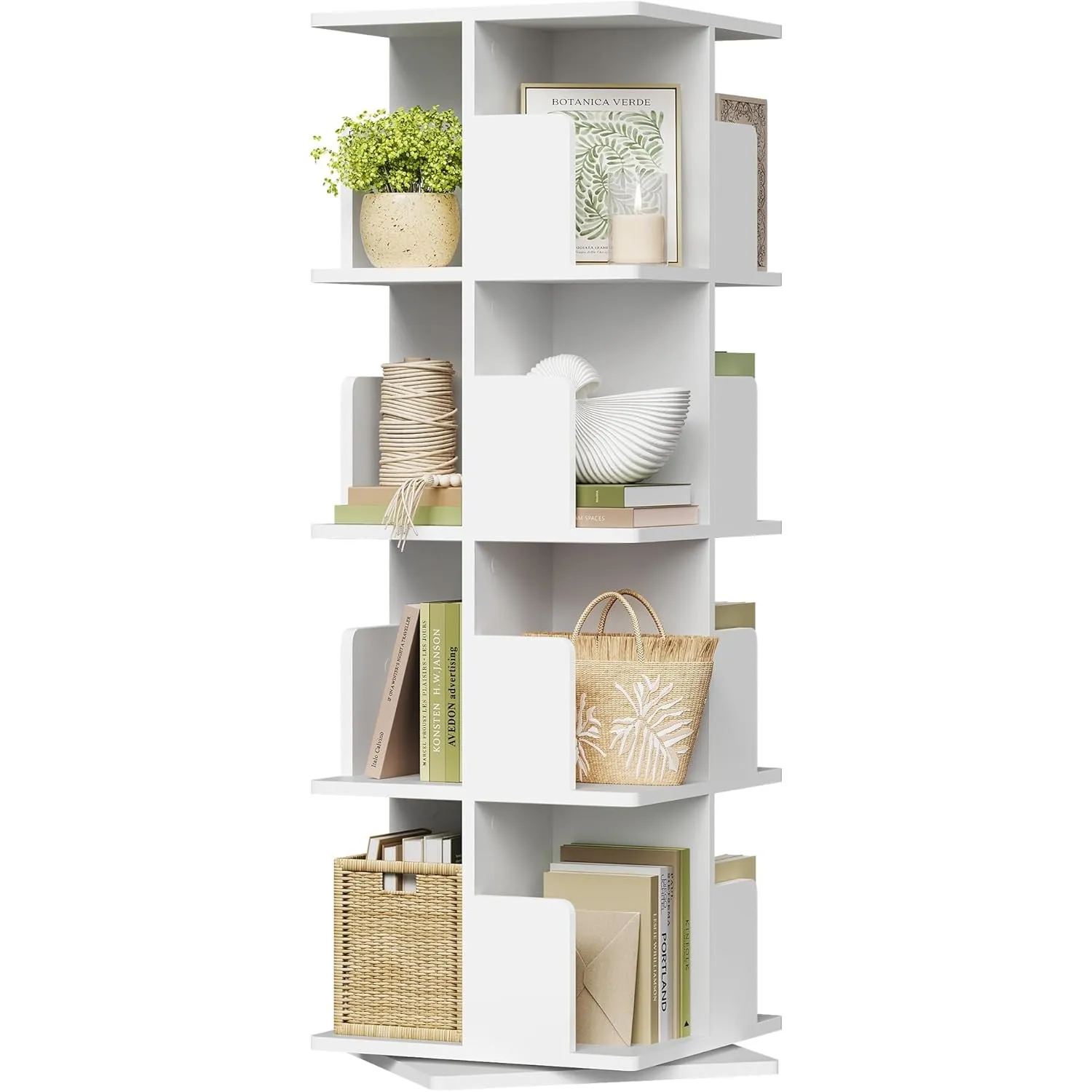 EUGAD Bücherregal drehbar mit 16 Fächer und 4 Ebenen, Weiß, 39,5x128x39,5cm | Raumteiler Standregal, 360° frei drehbar,…