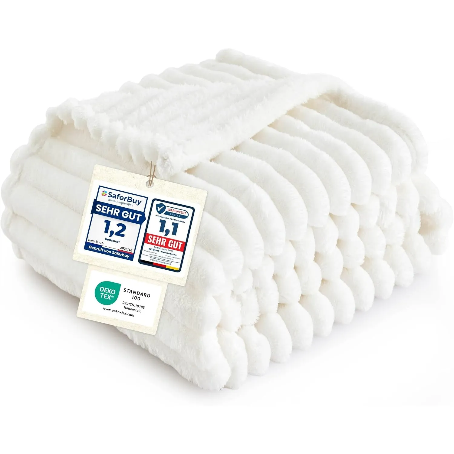 BEDSURE Kuscheldecke 150x200 Zimmer Deko - Tagesdecke, Wollweiß