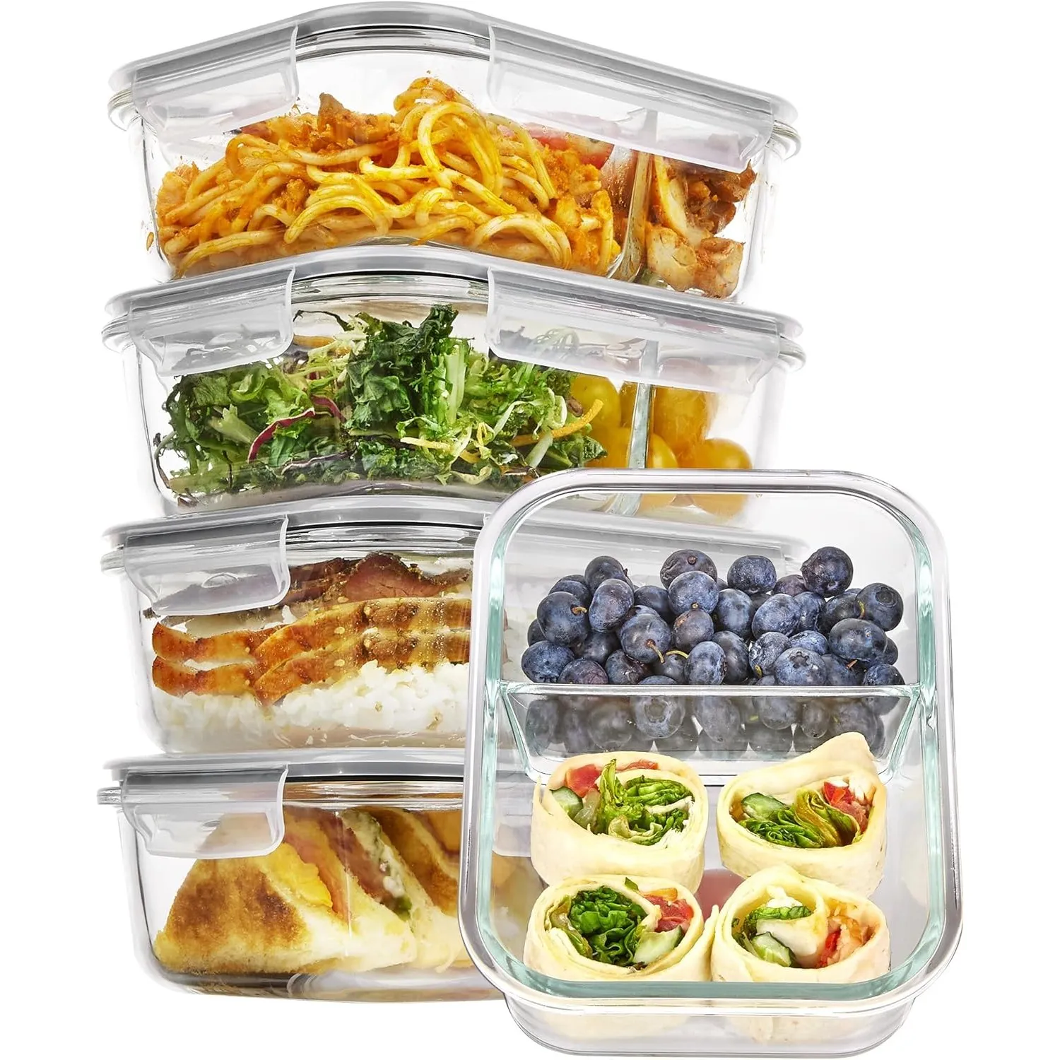 Vtopmart 5Pack 975ml Meal Prep Boxen, Glasbehälter mit Deckel, Frischhaltedosen Glas mit Deckel für Mikrowelle, Ofen, G…
