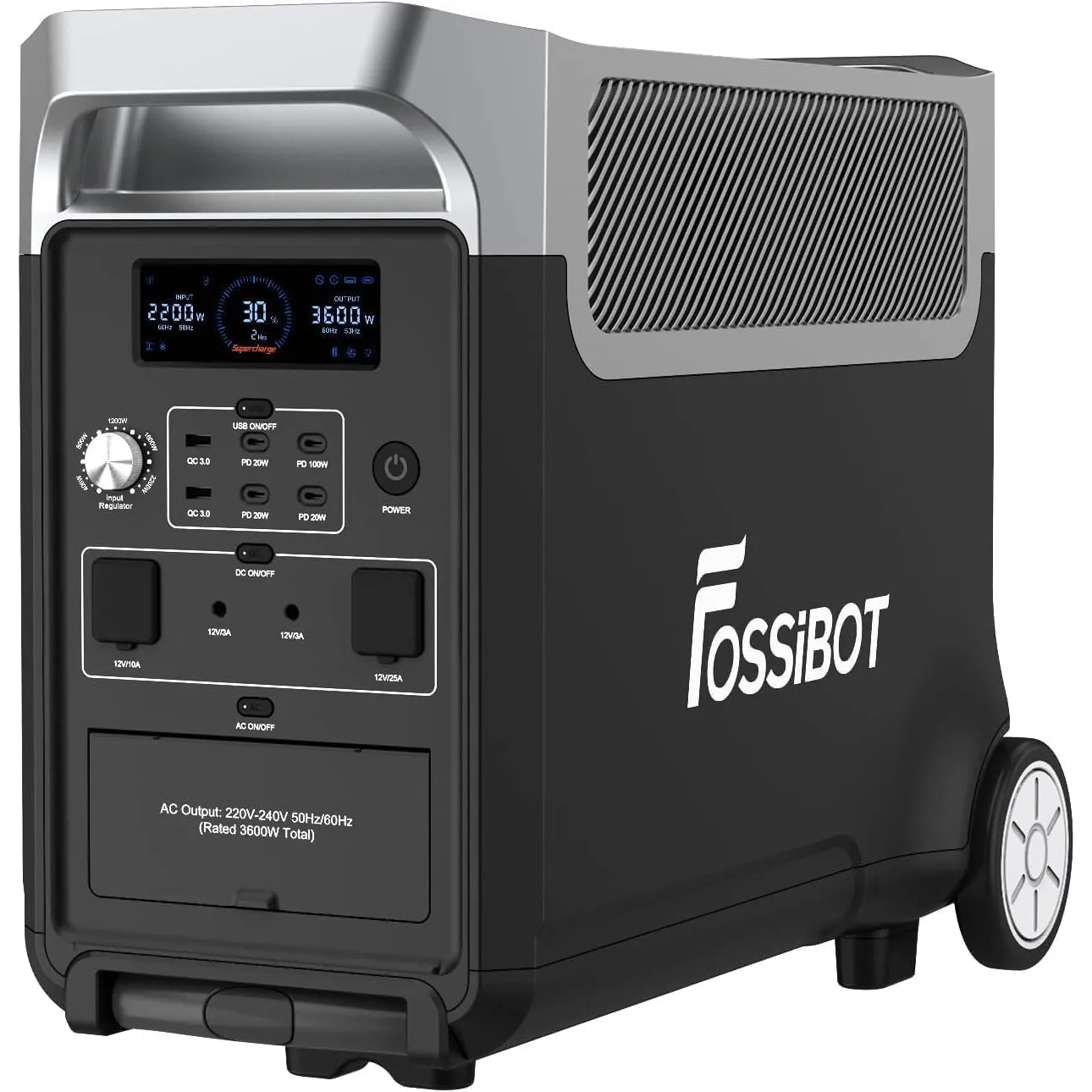 FOSSiBOT F3600 Solargenerator, 3840Wh LiFePO4 Tragbare Powerstation mit USV, 3x230V AC Ausgang 3600W (7200W Peak), Stor…