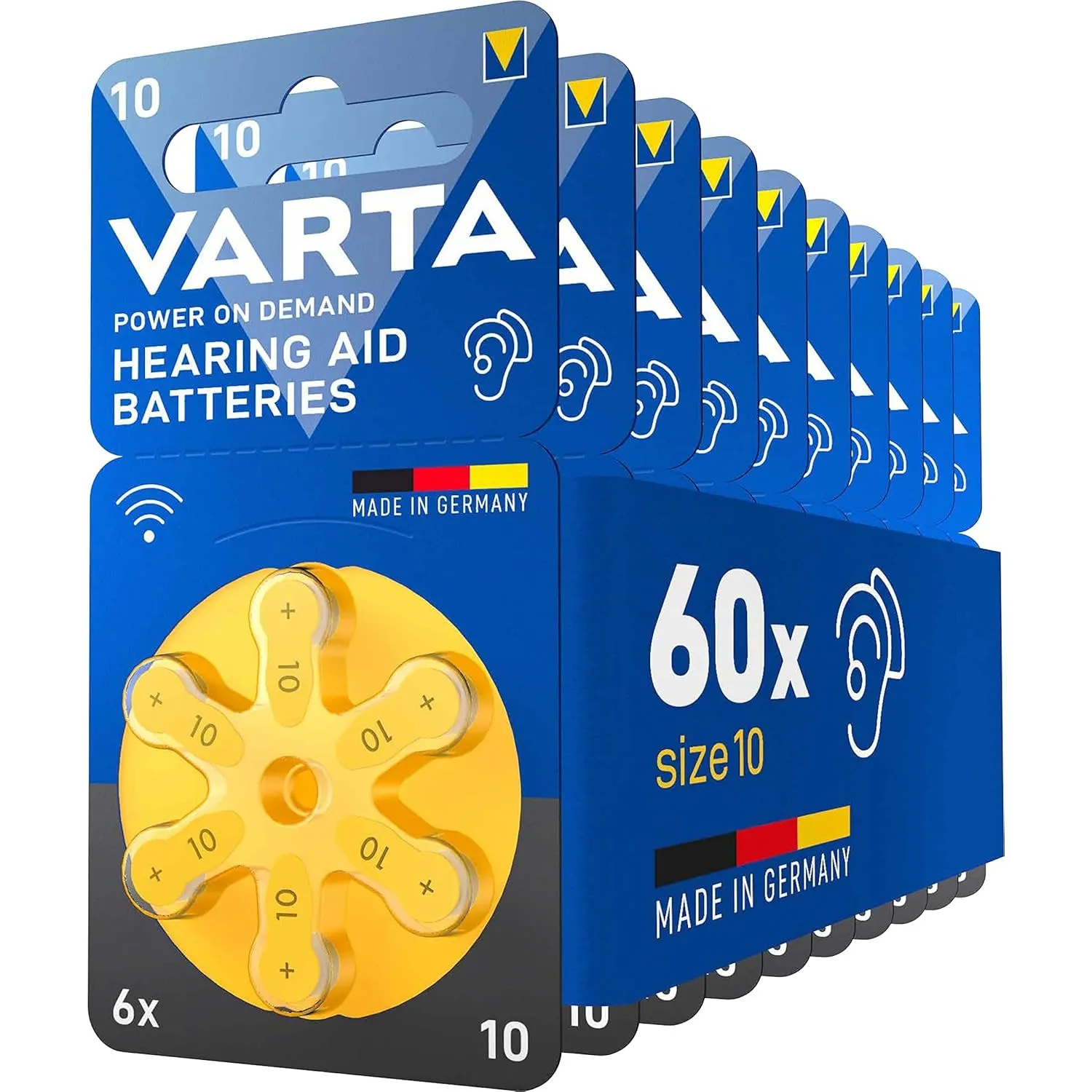 VARTA Hörgerätebatterien Typ 10 gelb, 60 Stück Vorratspack, 1,45 V