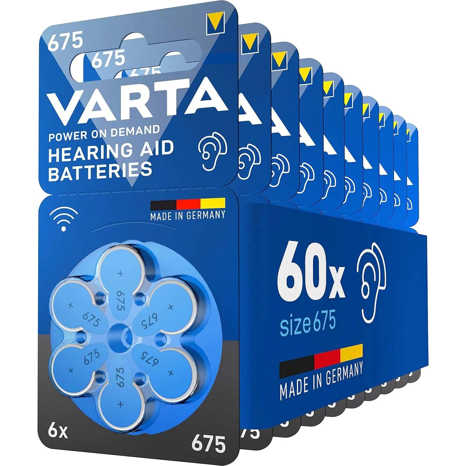 VARTA Hörgerätebatterien Typ 675 blau, Batterien 60 Stück Vorratspack, Power on Demand, wireless approved, Größe p 675 …