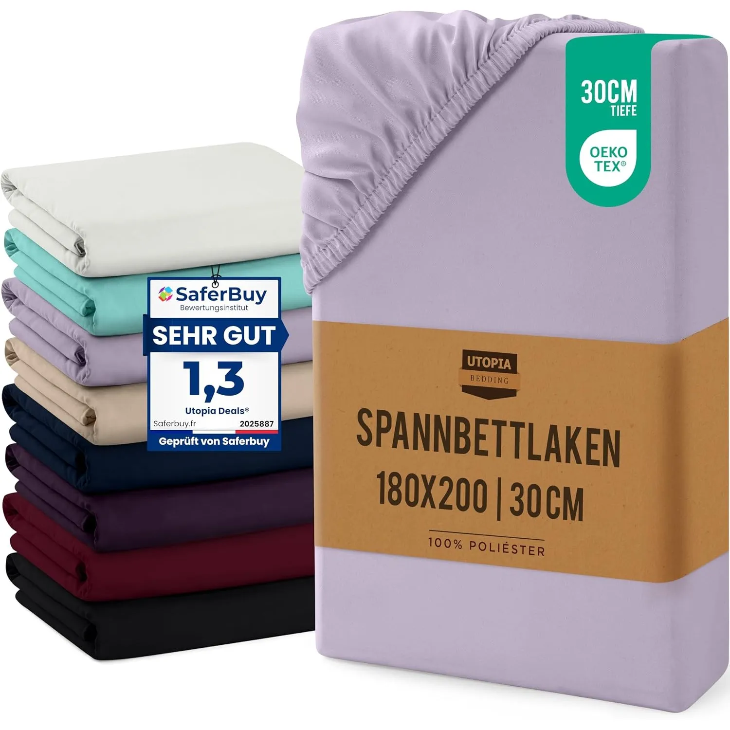 Utopia Bedding - Spannbettlaken 180x200cm Bis 30 cm - Lavendel