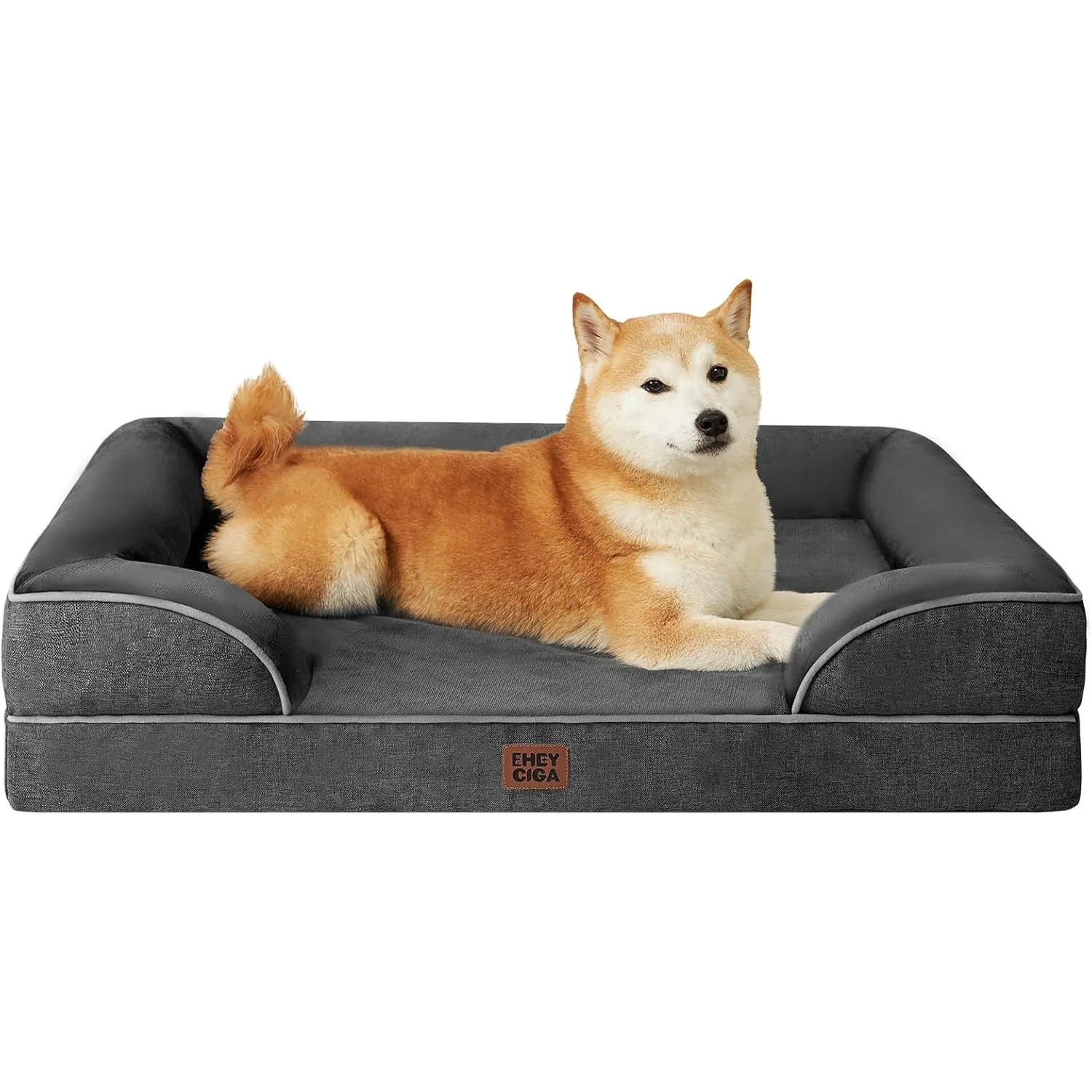 EHEYCIGA Orthopädisches Hundebett Grosse Hunde, 104x69cm, Dunkelgrau | Orthopädischer Eierkistenschaum, Waschbarer und …