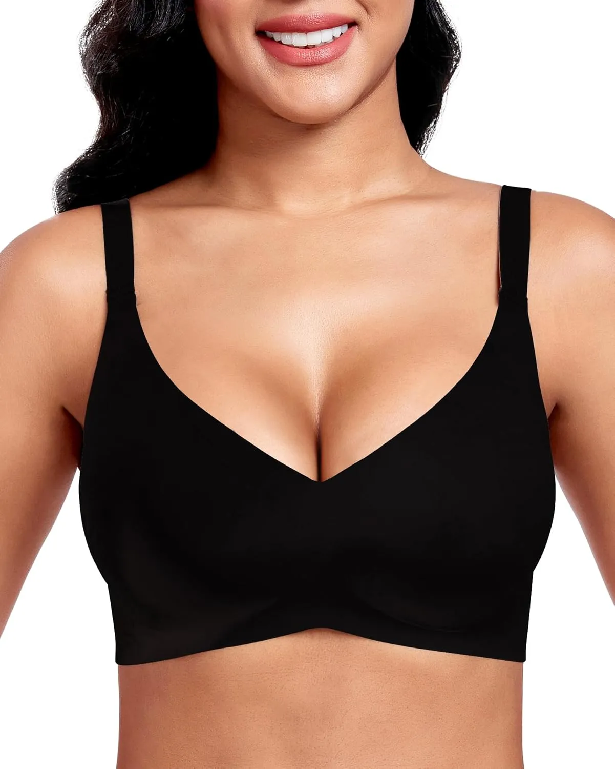 Vinfact Seamless Bra Women's Without Underwire Push Up Bra Women's Large Breasts Strong Hold V-Neck Non-Wired Seamless …