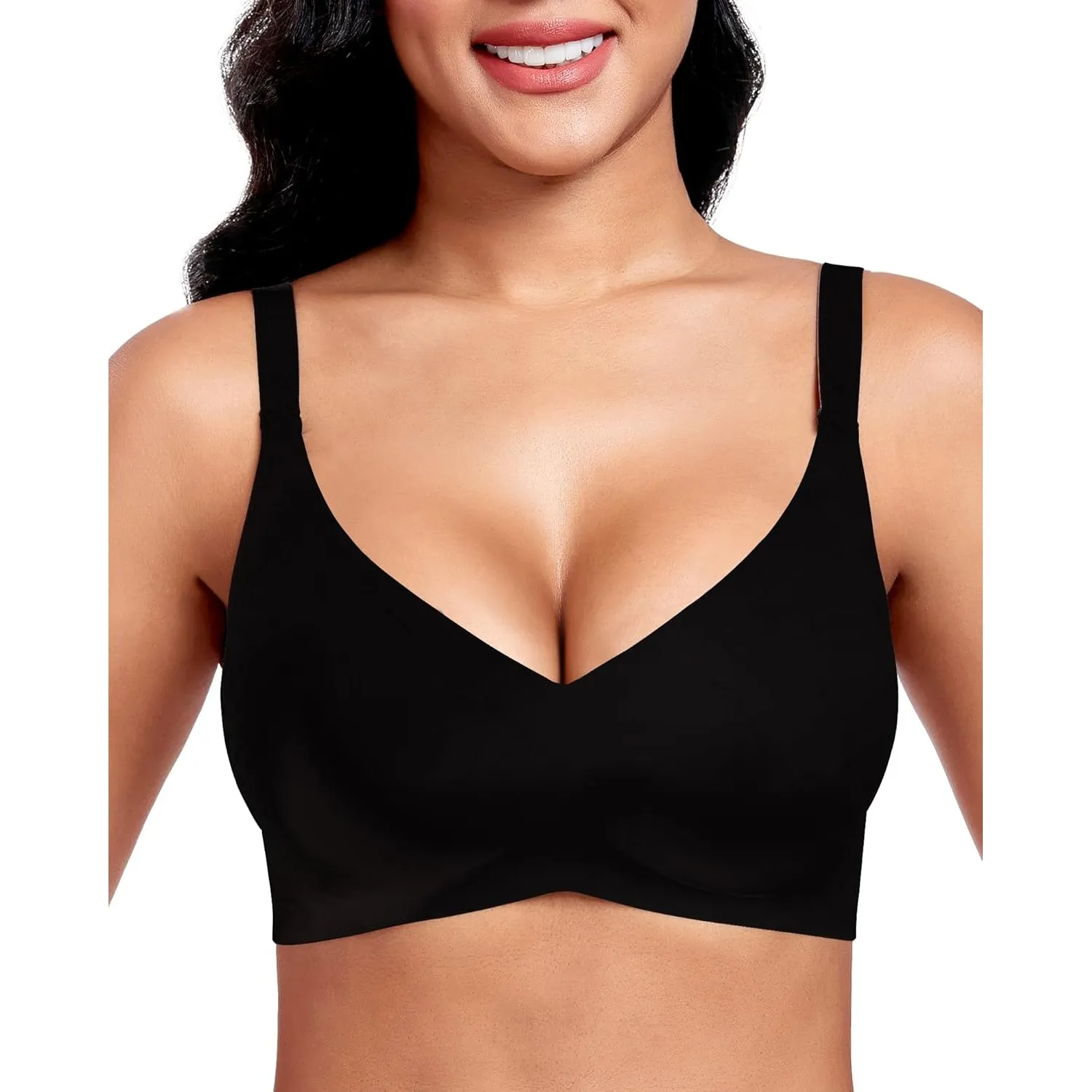 Vinfact Nahtloser BH Damen Ohne Bügel Push up BH Damen Große Brüste Starker Halt V-Ausschnitt Bügelloser Seamless Beque…