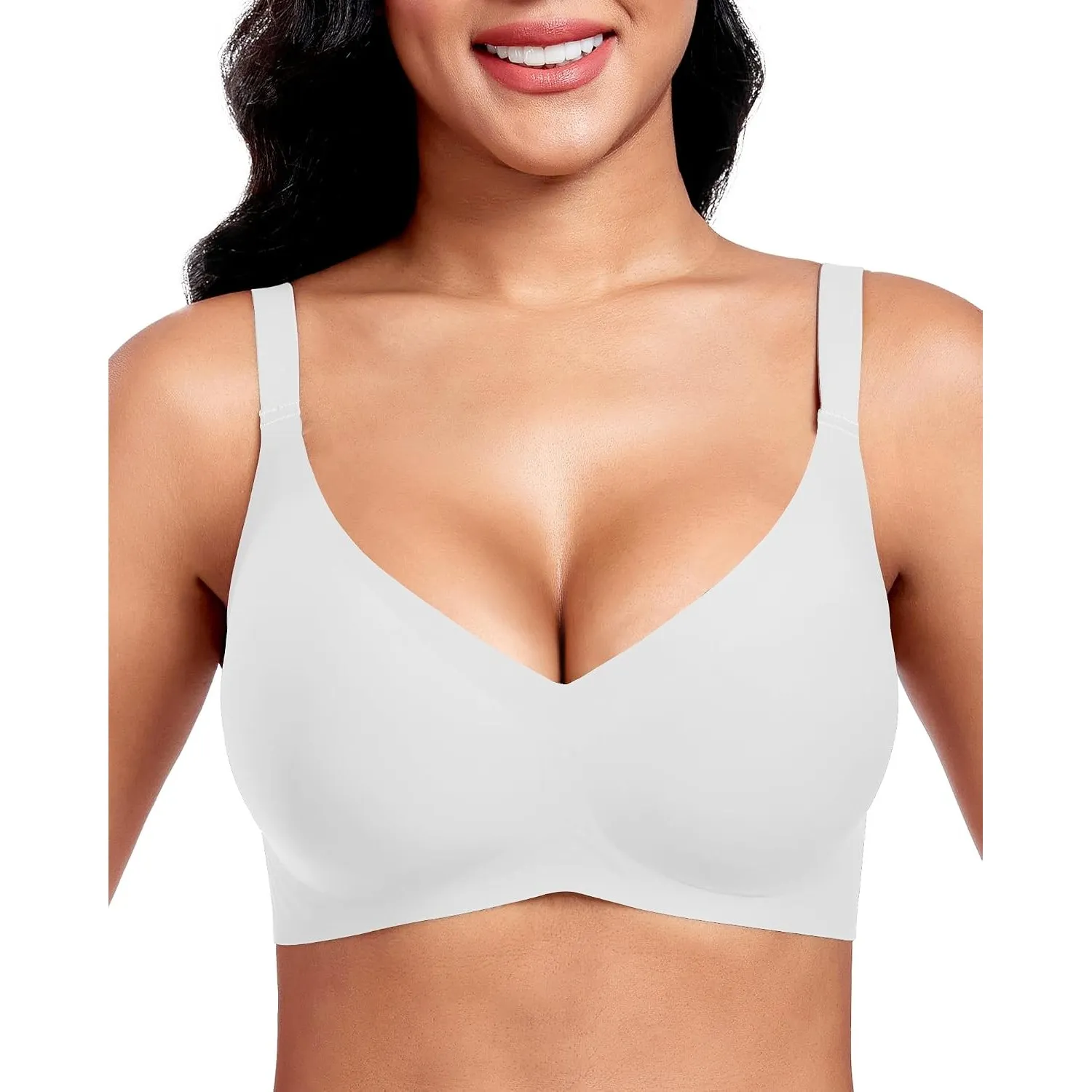 Vinfact Nahtloser BH Damen Ohne Bügel Push up BH Damen Große Brüste Starker Halt V-Ausschnitt Bügelloser Seamless Beque…