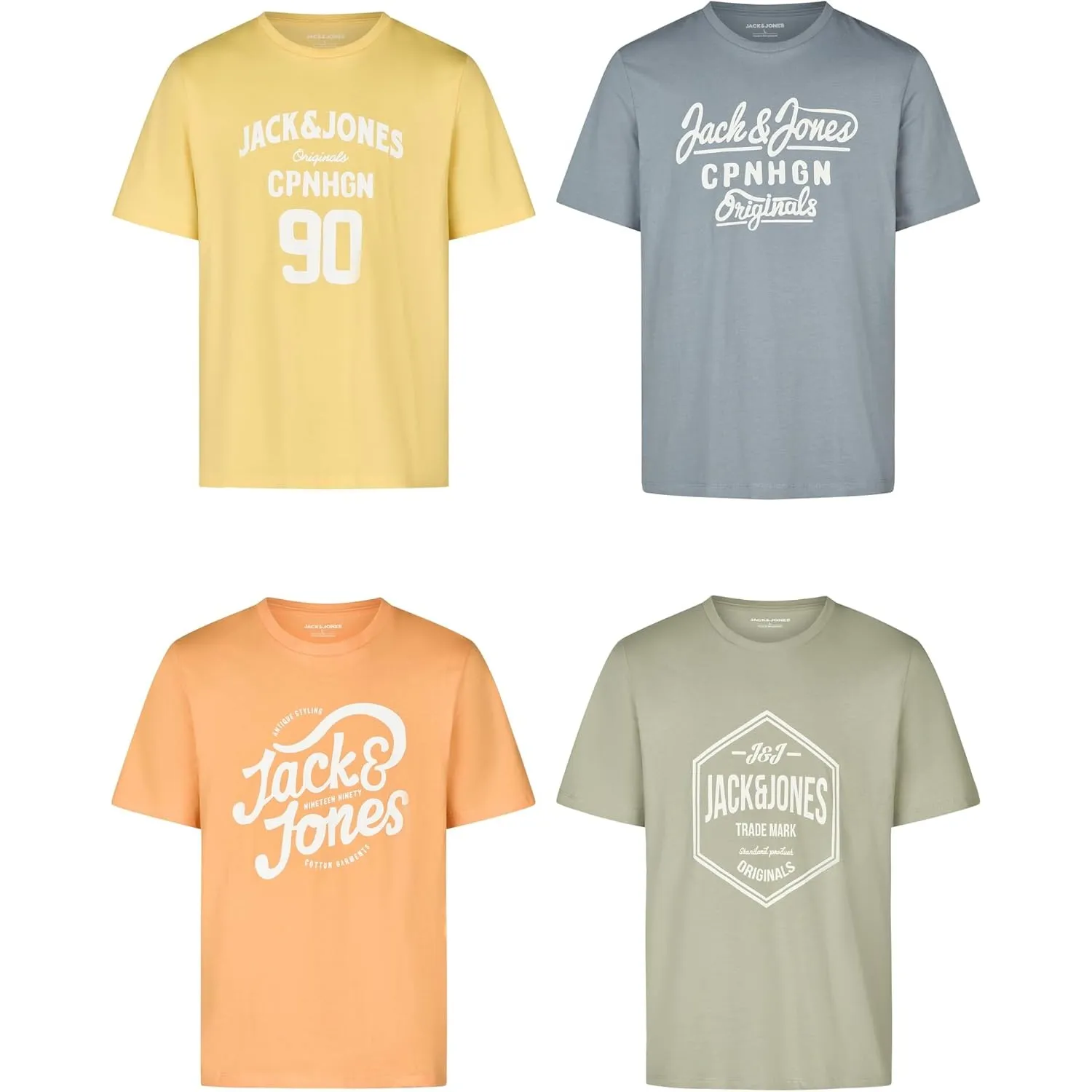 JACK & JONES Tshirt Herren Regular Fit JJLINO 4er Pack Set Pack Rundhals