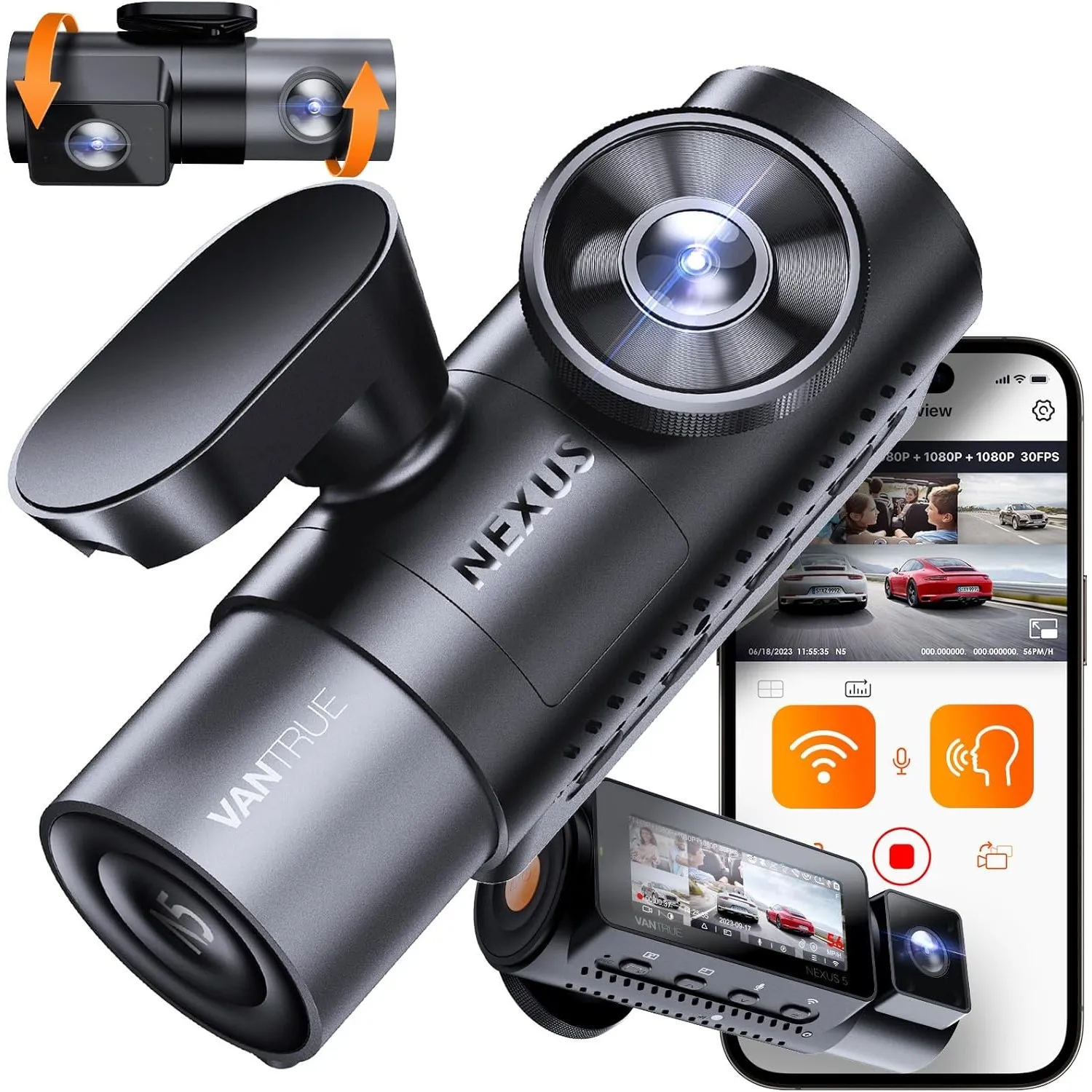 VANTRUE N5 Dashcam Auto STARVIS 2, 4 Kanal 2.7K+3×1080P Vorne Hinten Innen