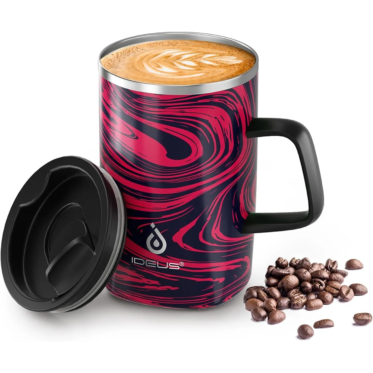 Ideus® Kaffeebecher 470 ml (16 oz), doppelwandige vakuumisolierte Kaffee- und Teetasse aus Edelstahl mit rutschfestem G…