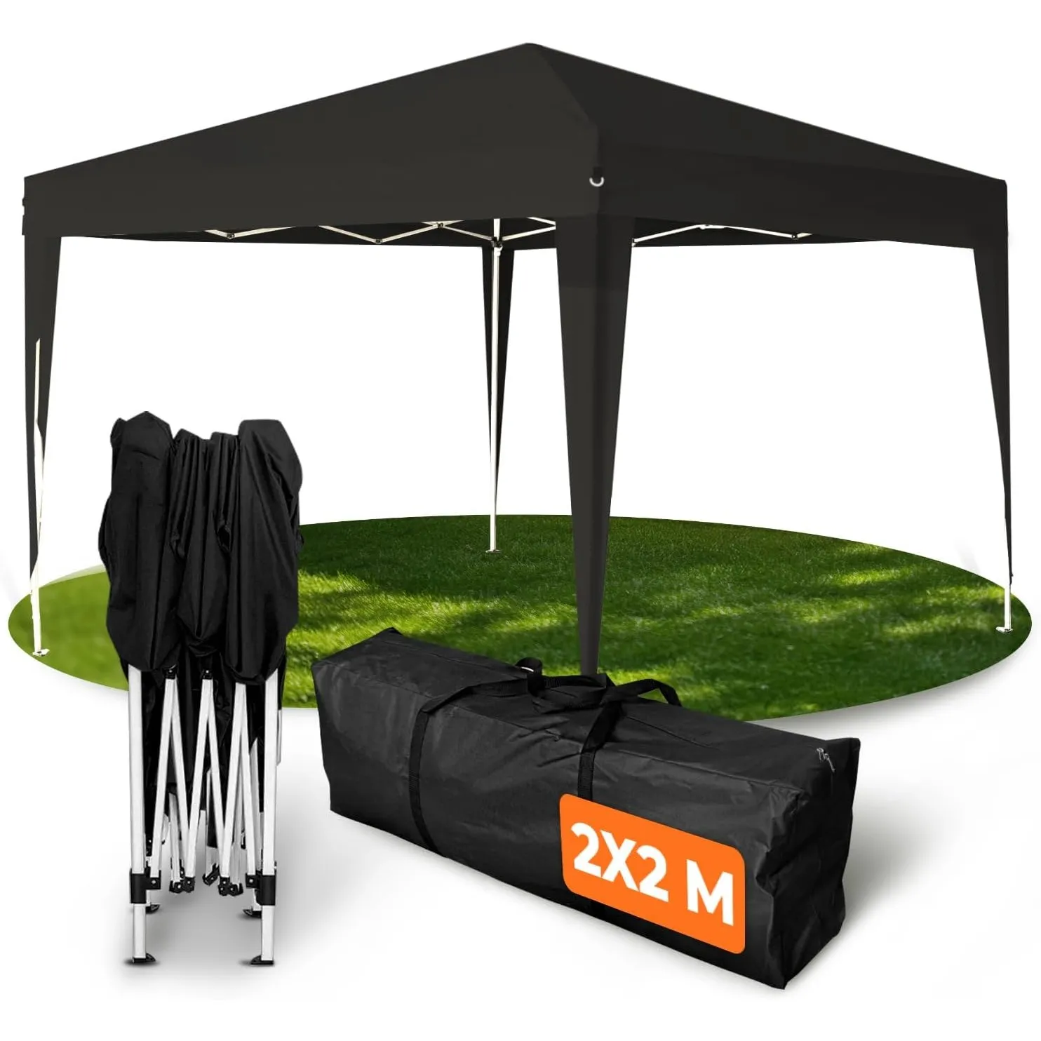 Kronenburg Faltpavillon wasserdicht Dachmaß 2 x 2 m UV Schutz 50+ Pavillon in Schwarz