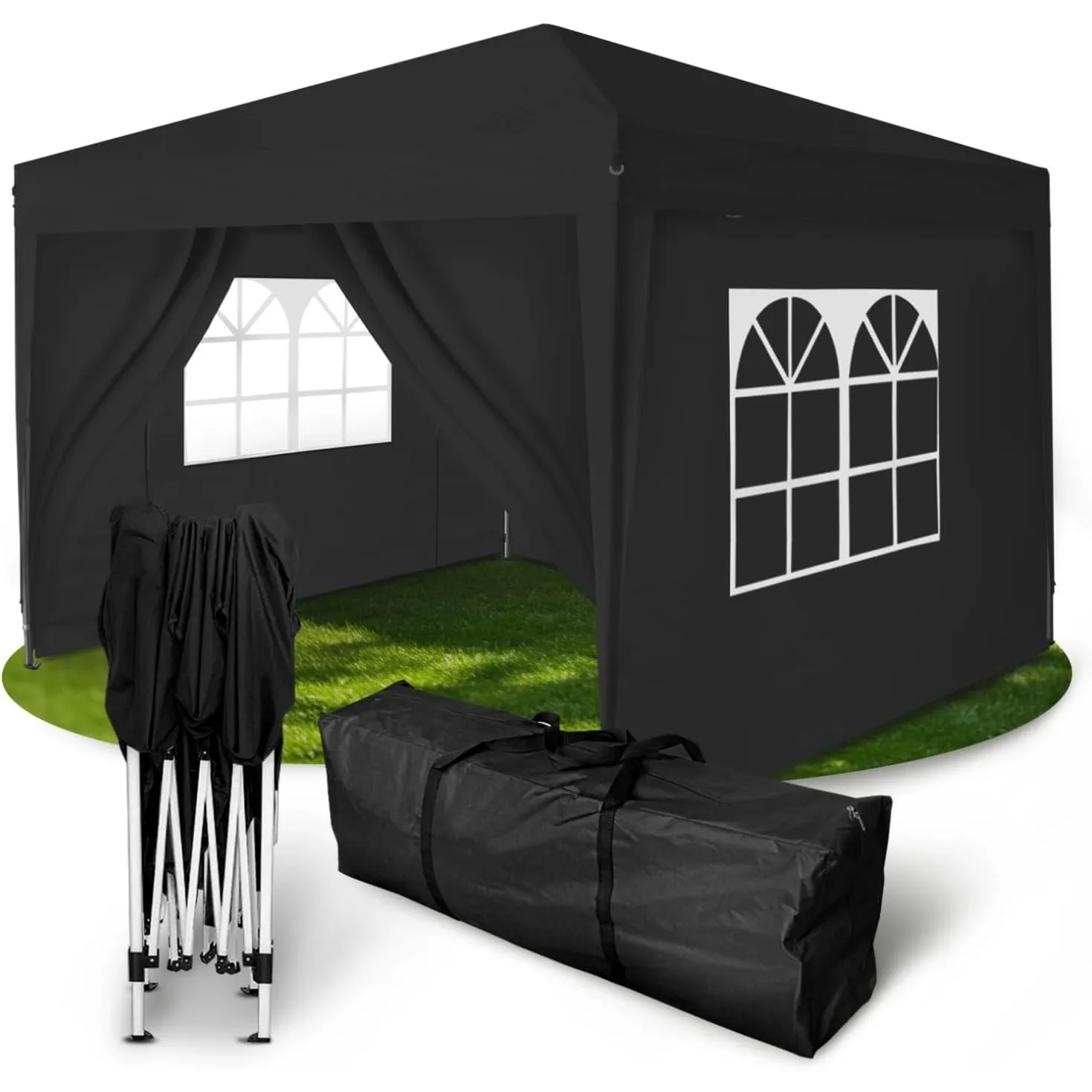 Kronenburg Faltpavillon wasserdicht Dachmaß 2 x 2 m UV Schutz 50+ Pavillon in Schwarz mit 4 Seitenteilen