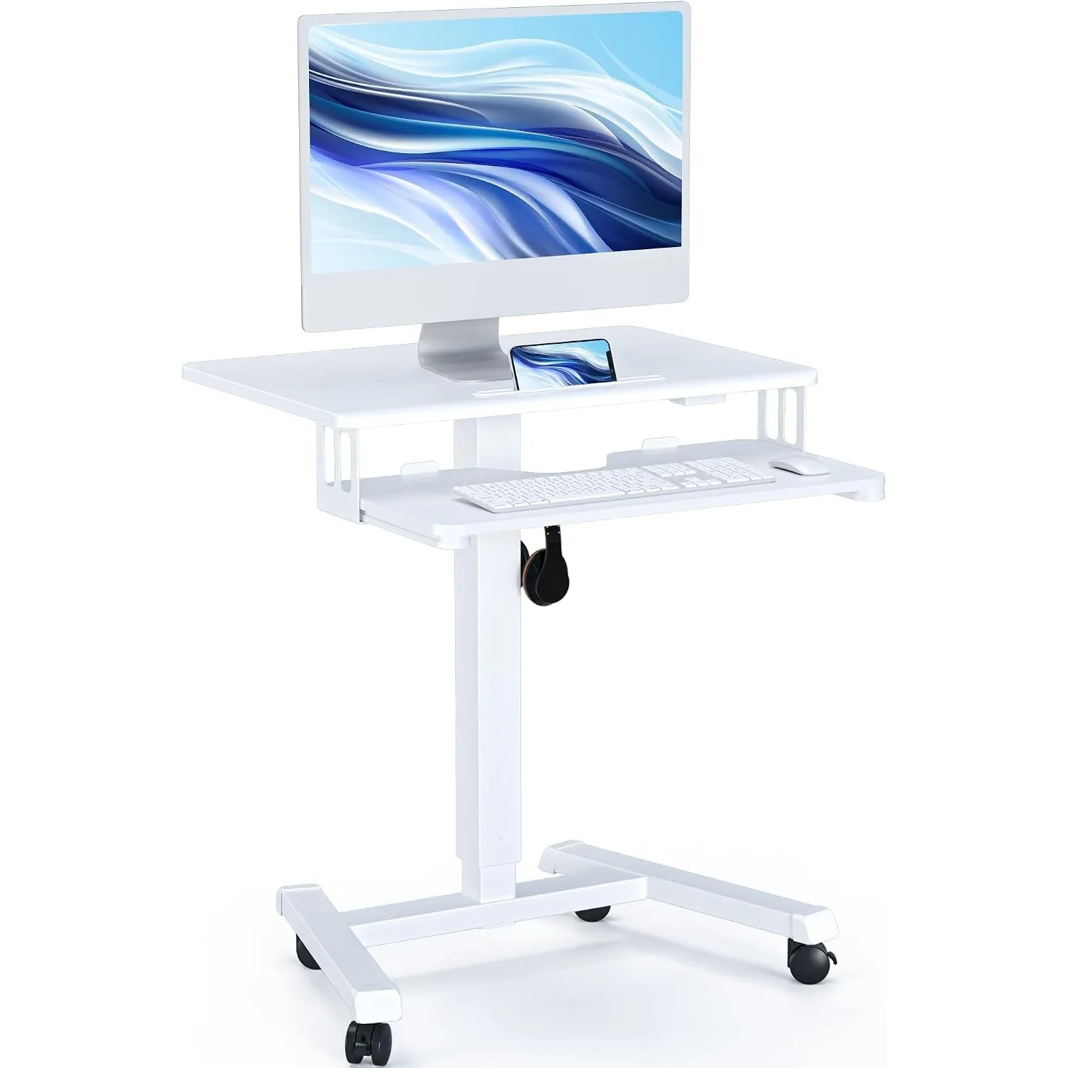 BONTEC Schreibtisch Höhenverstellbar mit Tastaturablage, bis 15 kg, Weiß