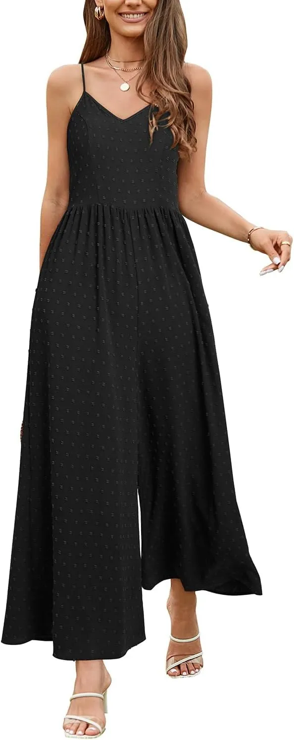 LAISHEN Women's Summer Jumpsuit, Elegant, Festive, Wedding, Long Trouser Suit, Wide Leg, Playsuit with Pockets