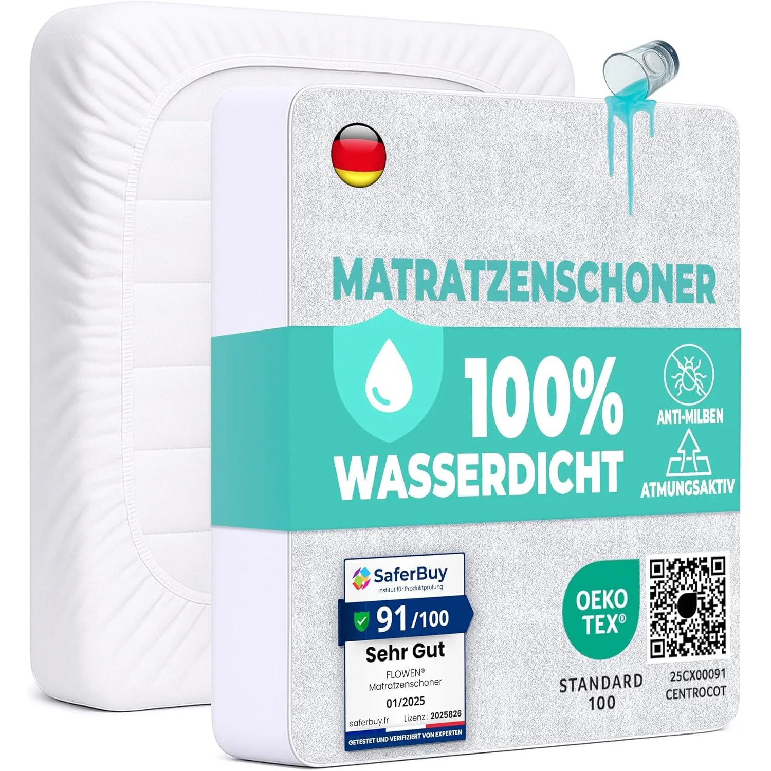 Matratzenschoner 90 x 200 cm wasserdichte Matratzenauflage Spannbettlaken Nässeschutz aus Baumwolle und Mikrofaser Inko…