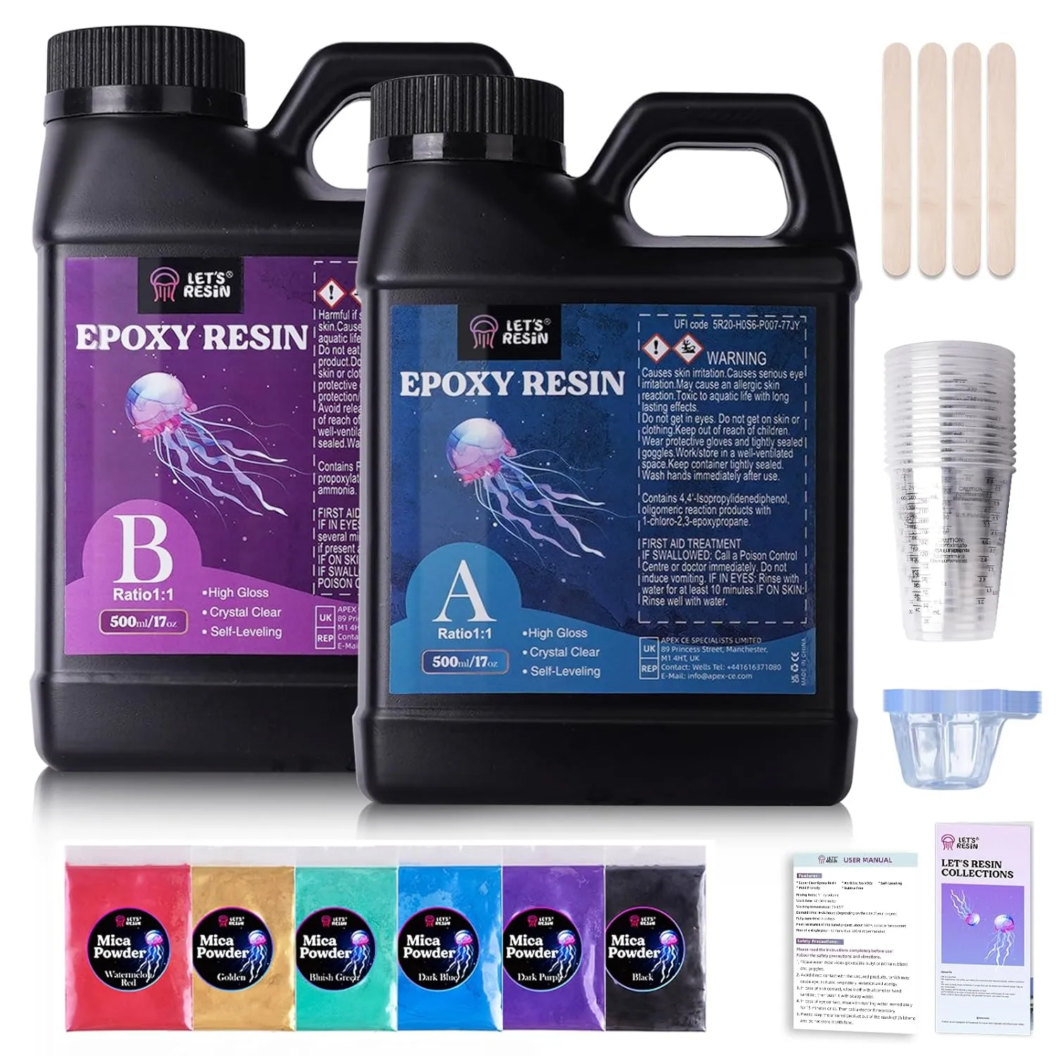 LET'S RESIN 1000ml Epoxidharz Set, Blasenfreies Gießharz Set, 1:1 nach Volumen, Transparent Epoxidharz mit Härter für K…