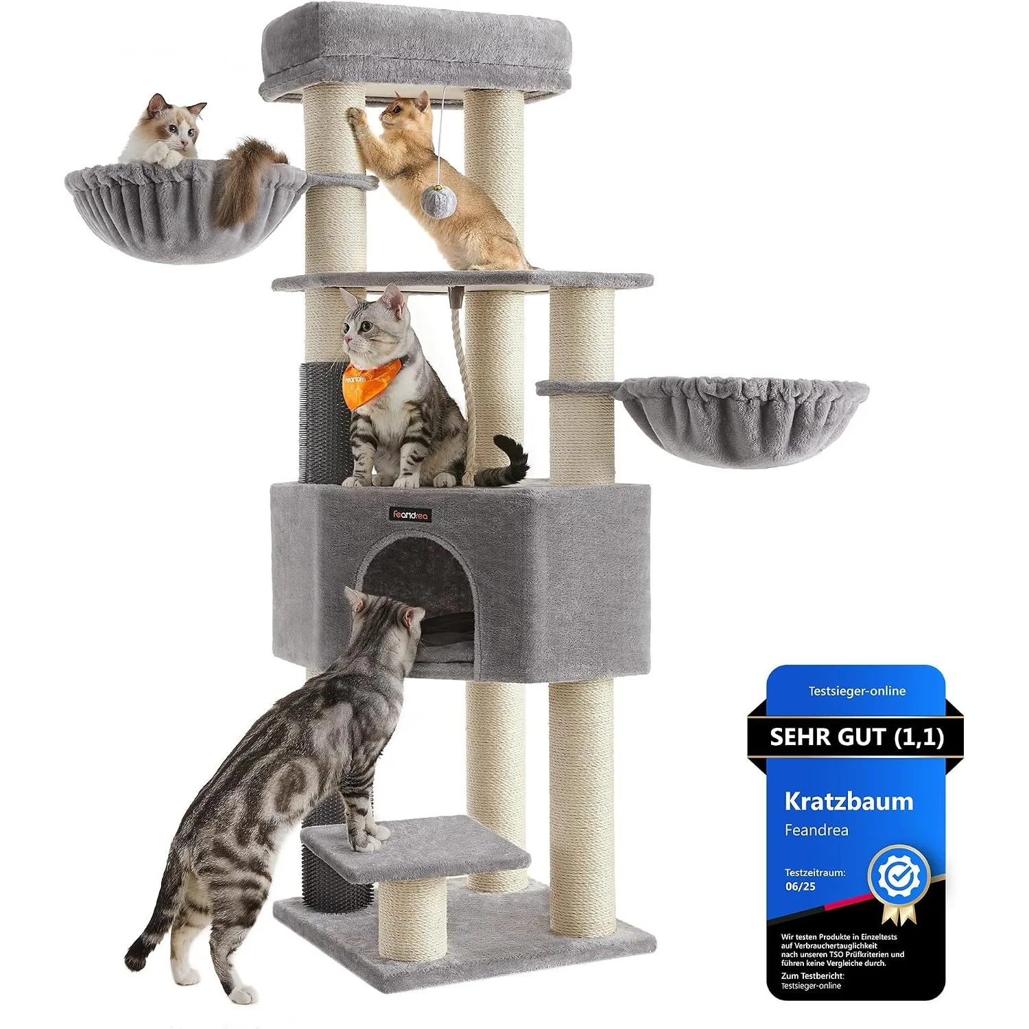 Feandrea Kratzbaum, mit warmen Decken, für große Katze, Katzenbaum, 2 Katzenbürsten, 11,1 cm d Dicke Stämme, große Plat…