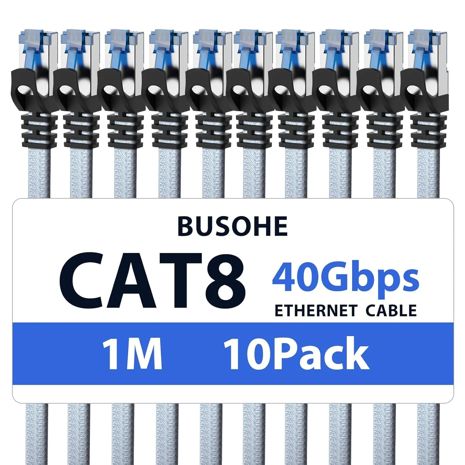 BUSOHE Cat 8 LAN Kabel 1m (10 Stück), 40Gbps Netzwerkkabel Ethernet Kabel | Flach Hochgeschwindigkeits Gigabit RJ45 Pat…
