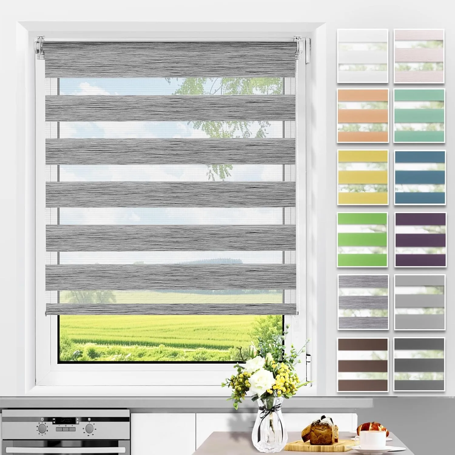 Allesin Doppelrollo Klemmfix ohne Bohren & mit Bohren, Duo Rollos für Fenster und Tür, Klemmrollo Fensterrollo lichtdur…