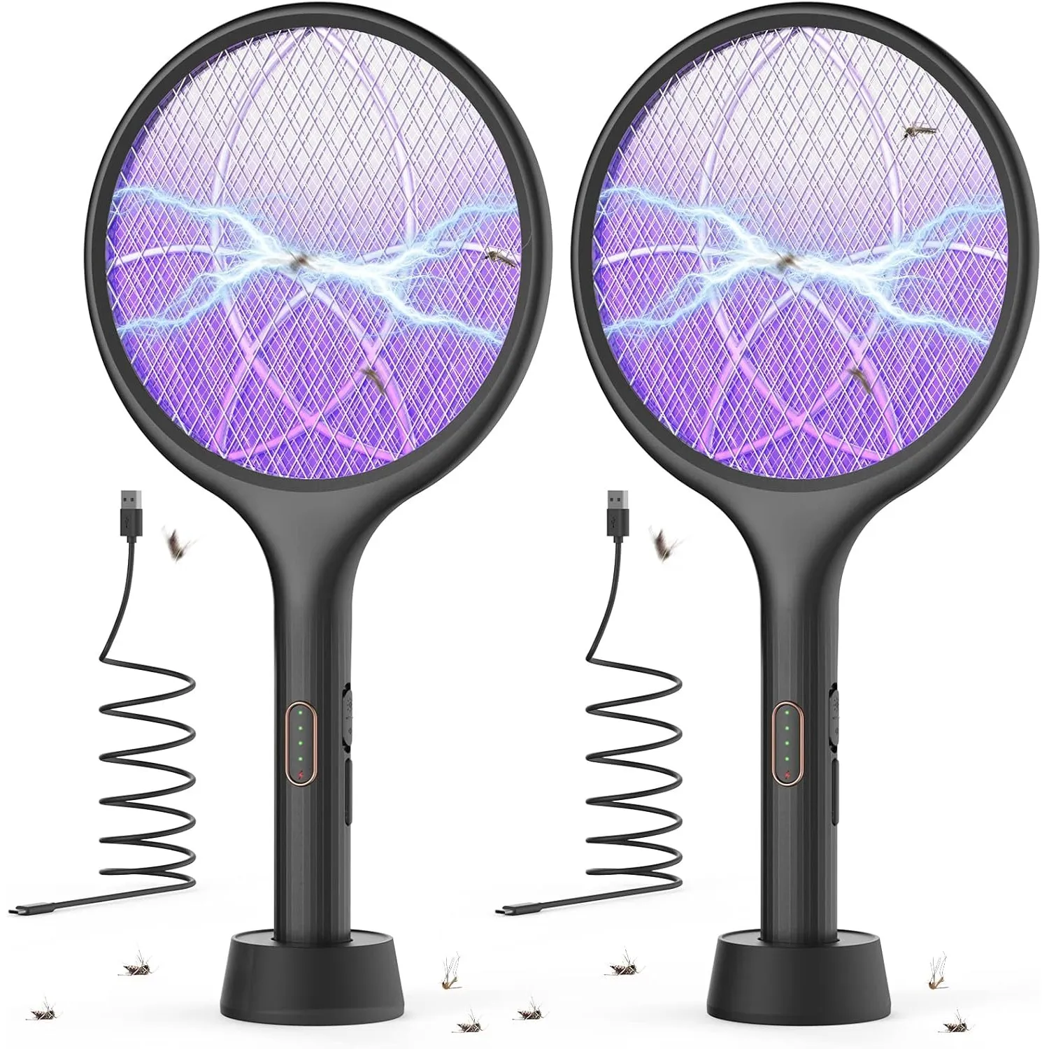 YISSVIC Elektrische Fliegenklatsche extra stark 4000V 2 in 1 Schwarz 2 STK