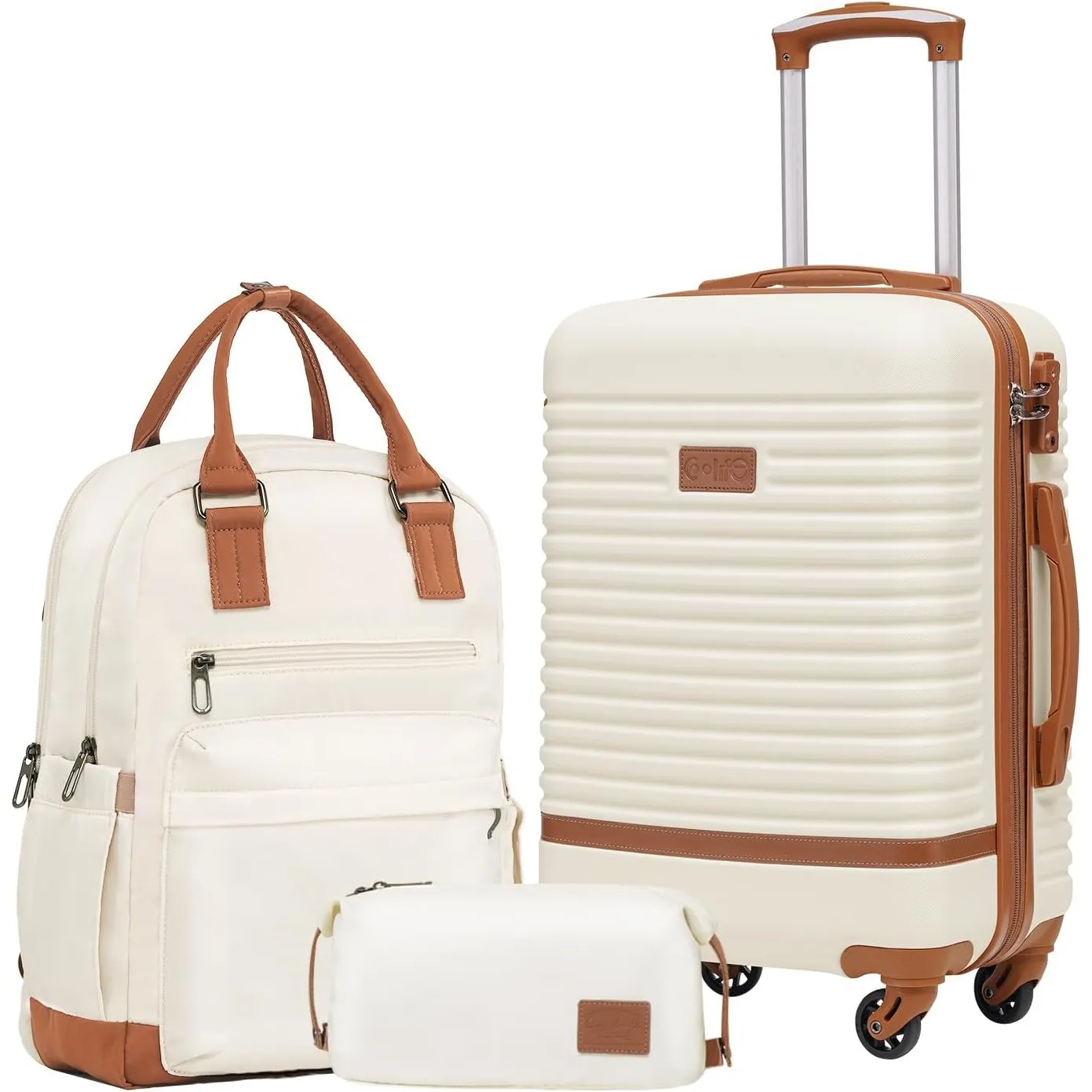 COOLIFE Koffer Set 3tlg, Reisekoffer Set mit Reiserucksack & Kulturbeutel