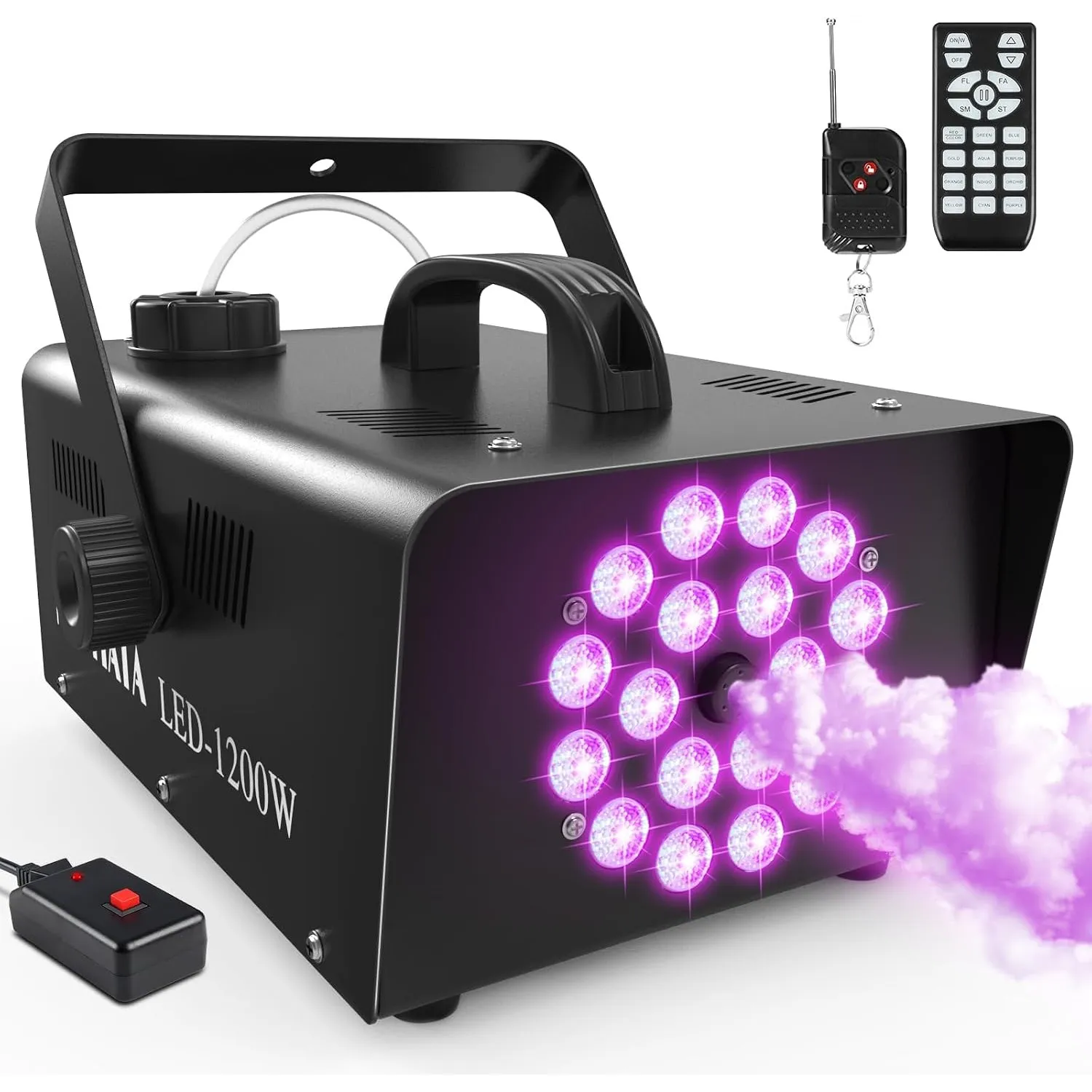 Nebelmaschine, 1200W Rauchmaschine mit 18 RGB-LEDs für Partys, Geburtstage, Halloween, Disco, DJ Bühneneffekt