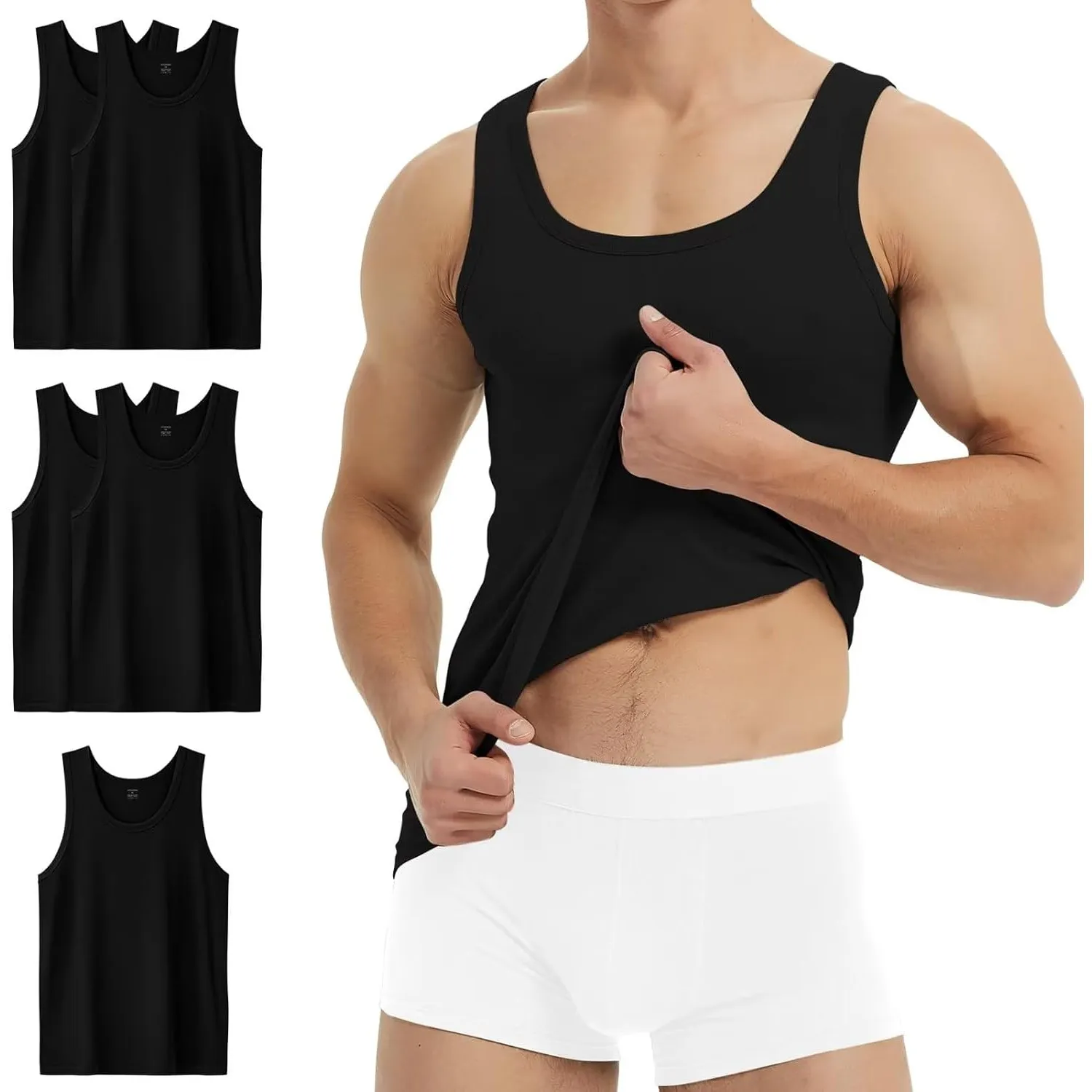 YouShow Unterhemd Herren 3/5er Pack 100% Baumwolle Tank Top | Ideal als Unterhemd oder Oberteil tragbar, atmungsaktiv, …