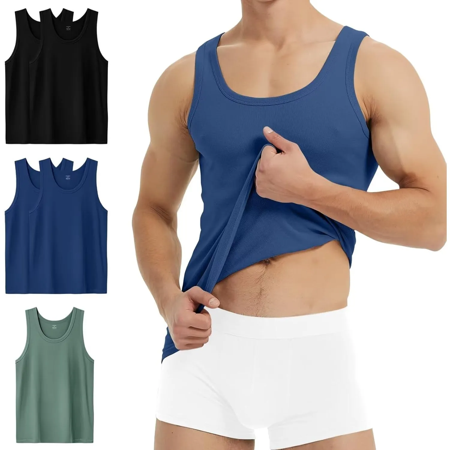 YouShow Unterhemd Herren 3/5er Pack 100% Baumwolle Tank Top | Ideal als Unterhemd oder Oberteil tragbar, atmungsaktiv, …