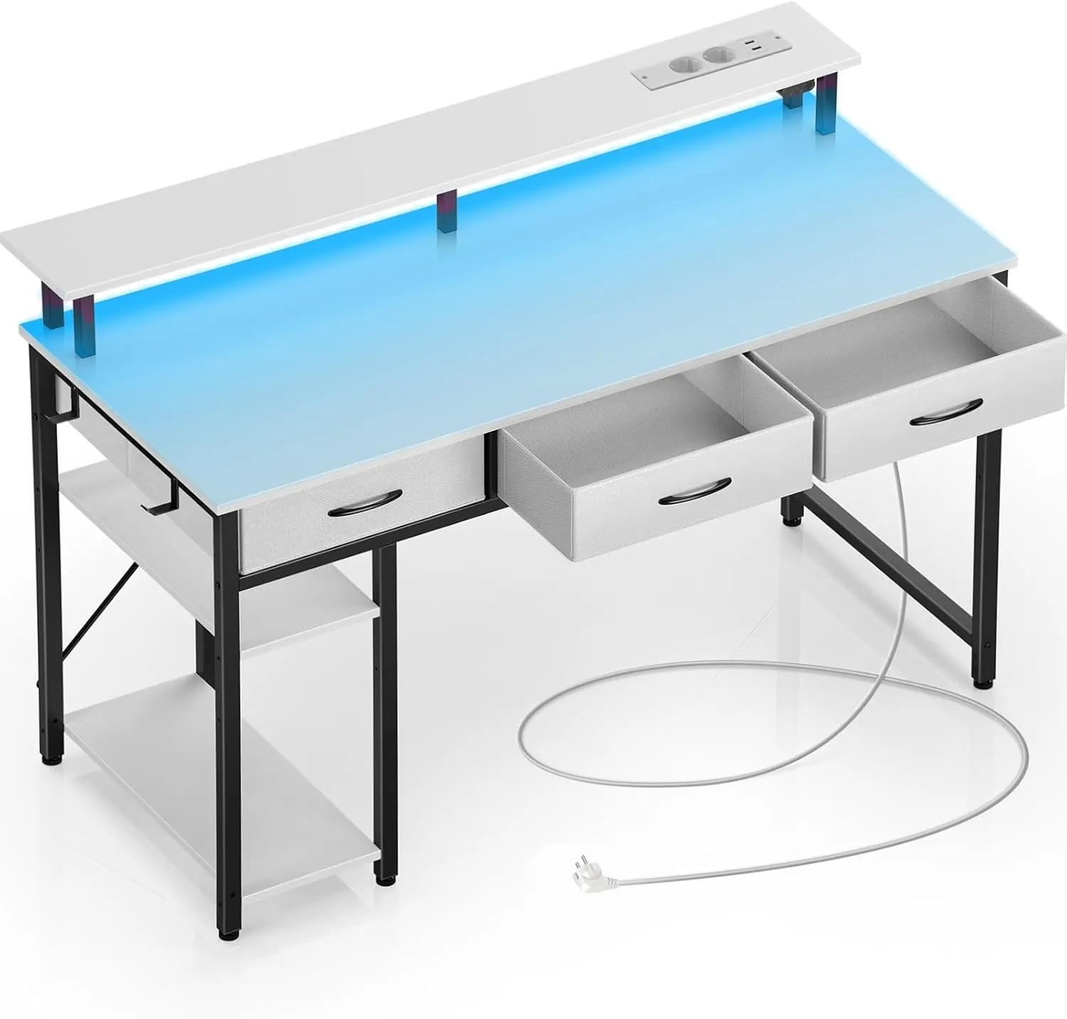 Rolanstar Desk with Drawers, Computer Desk with Sockets & LED, Gaming Table with Monitor Stand, Shelf & 2 Hooks, Gaming…