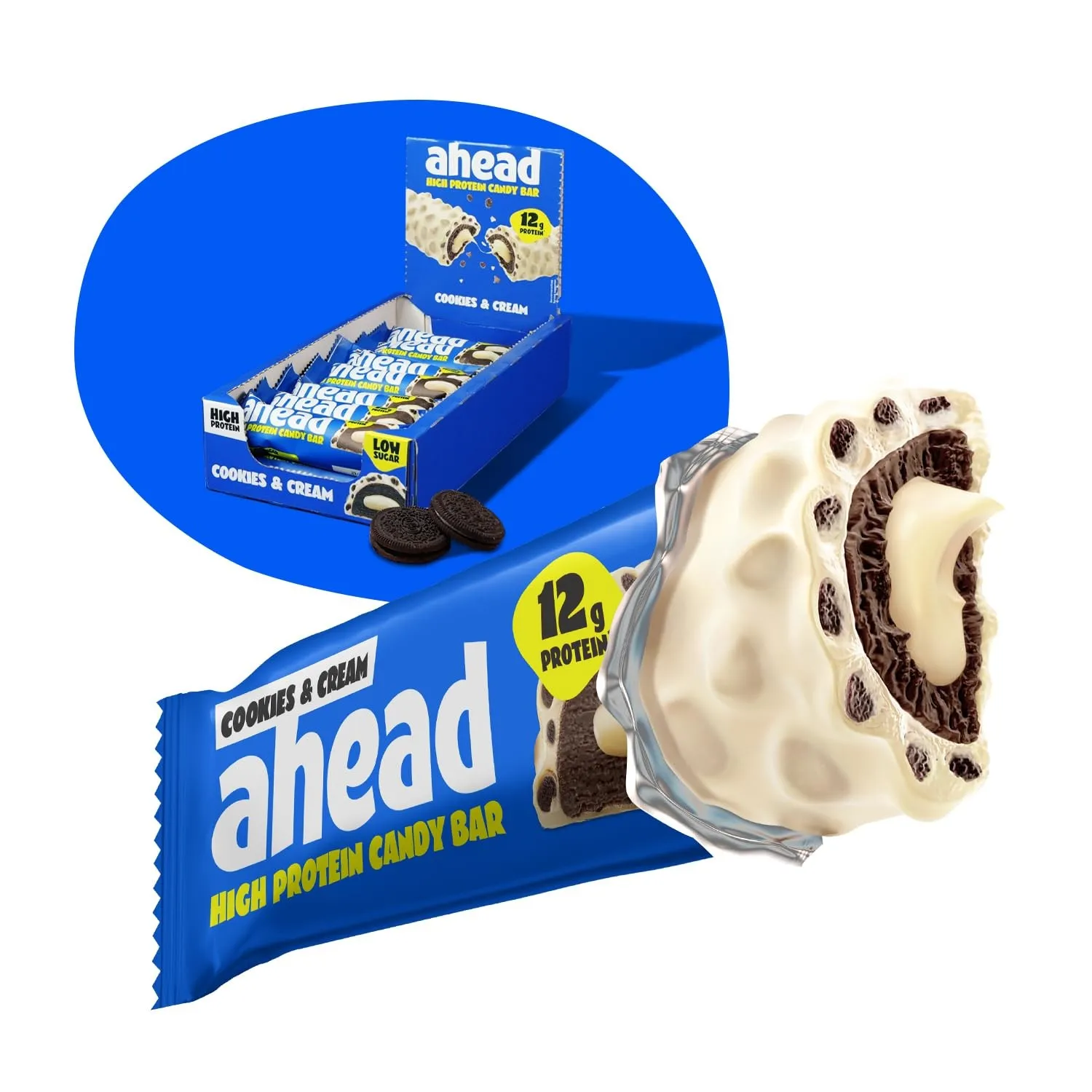 ahead Protein Riegel | Cookies & Cream | 14x 45g Extra softer Protein Riegel mit cremigem Kern | Low Carb Eiweißriegel …