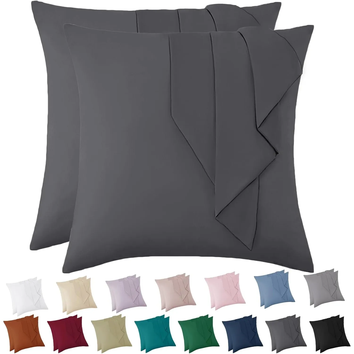 Vielit Weich Kissenbezug 80x80 cm 2er Set Kopfkissenbezug mit Reißverschluss Oeko-Tex Zertifikat Anthrazit für Allergik…