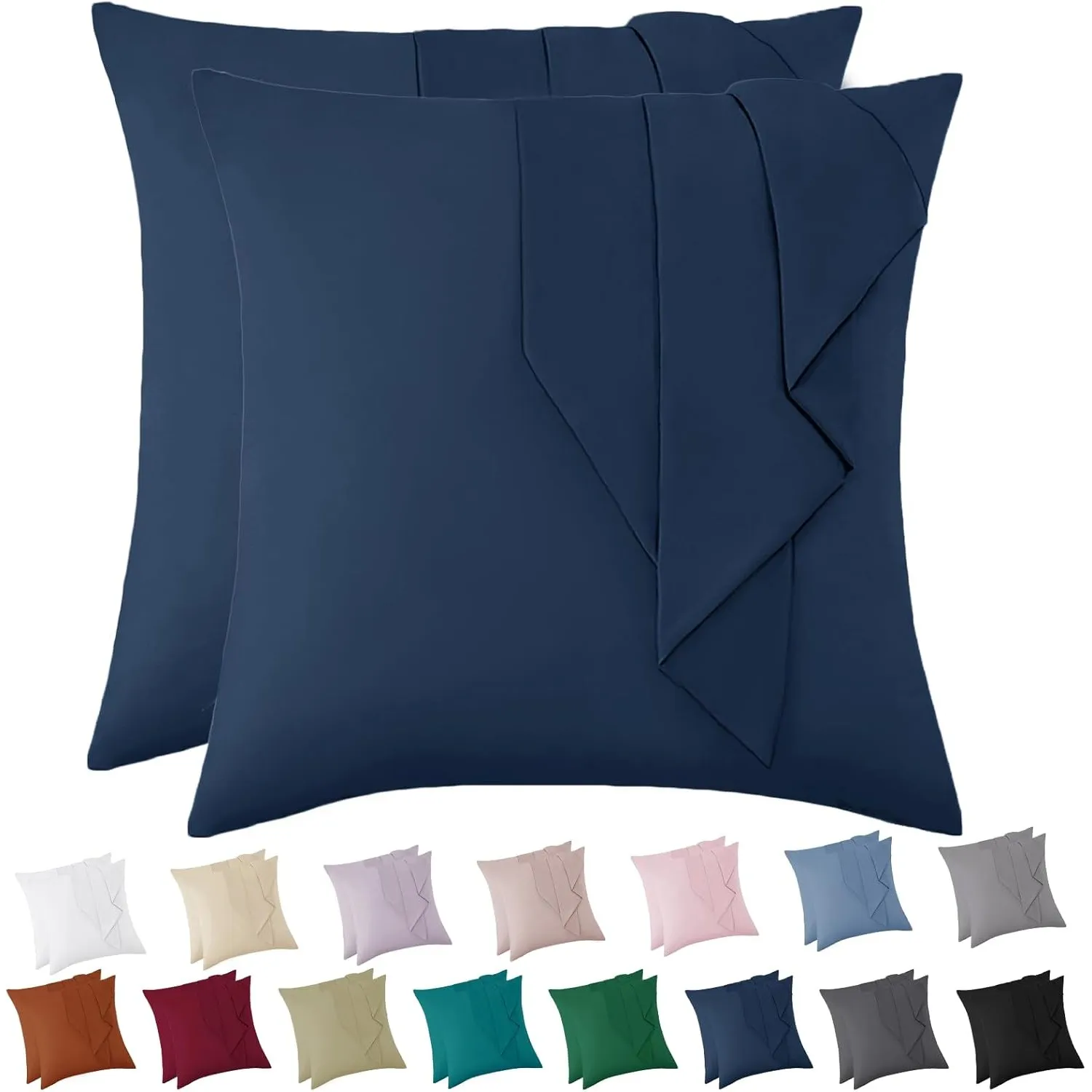 Vielit Weicher Kissenbezug 80x80 cm 2er Set Kopfkissenbezug mit Reißverschluss Öko Zertifikat Dunkelblau für Allergiker