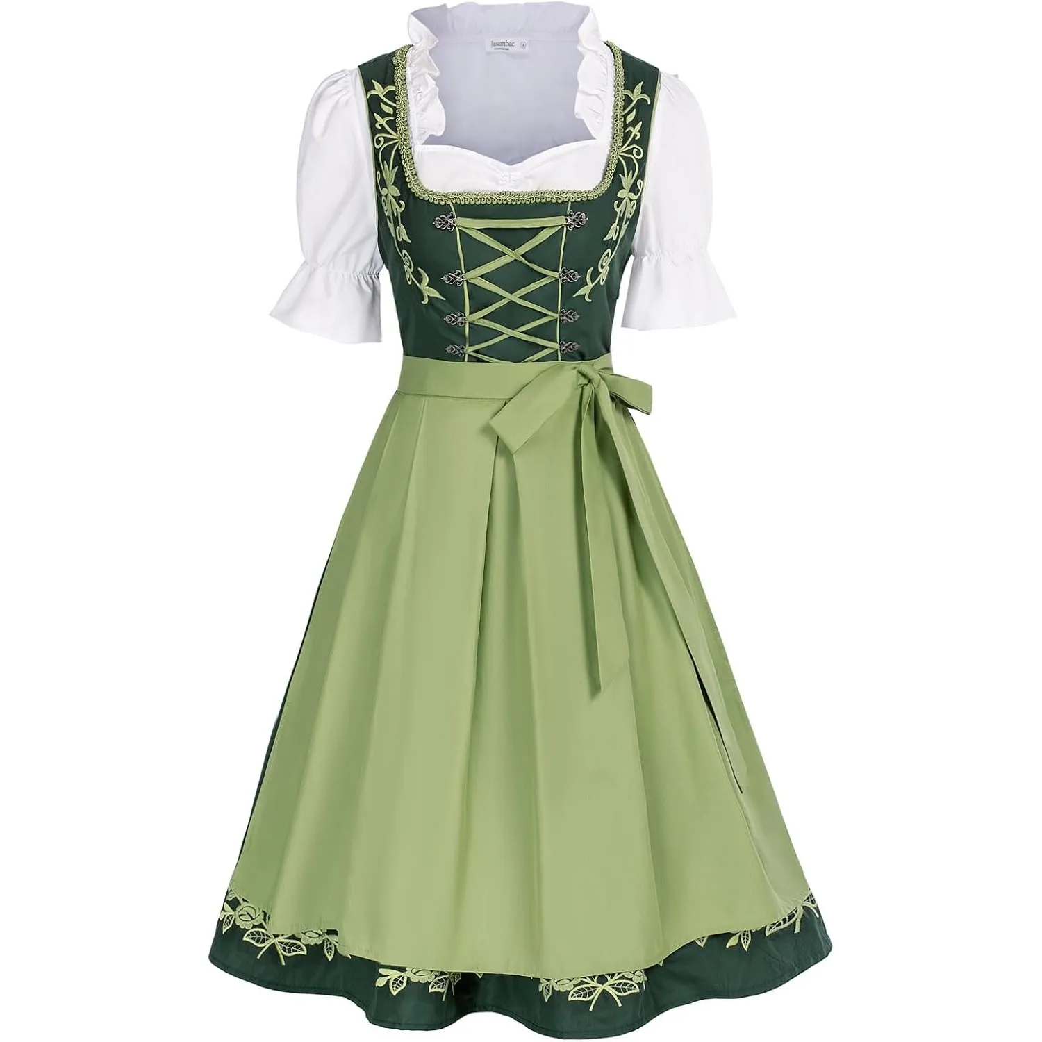 JASAMBAC Damen Dirndl 3-Teiliges Oktoberfest Dirndl Trachtenkleid Dirndlkleider Karneval Oktoberfest Party Kostüm