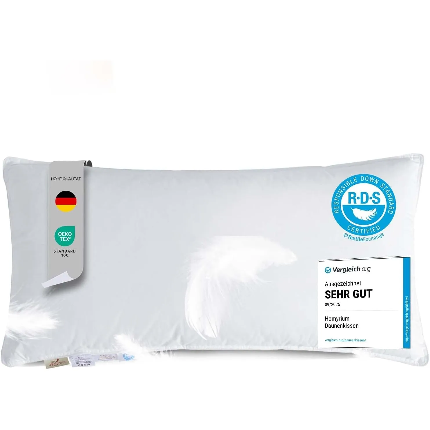 Homyrium Daunenkissen 40x80 Kopfkissen 40x80 Daunen Federkissen (550g)
