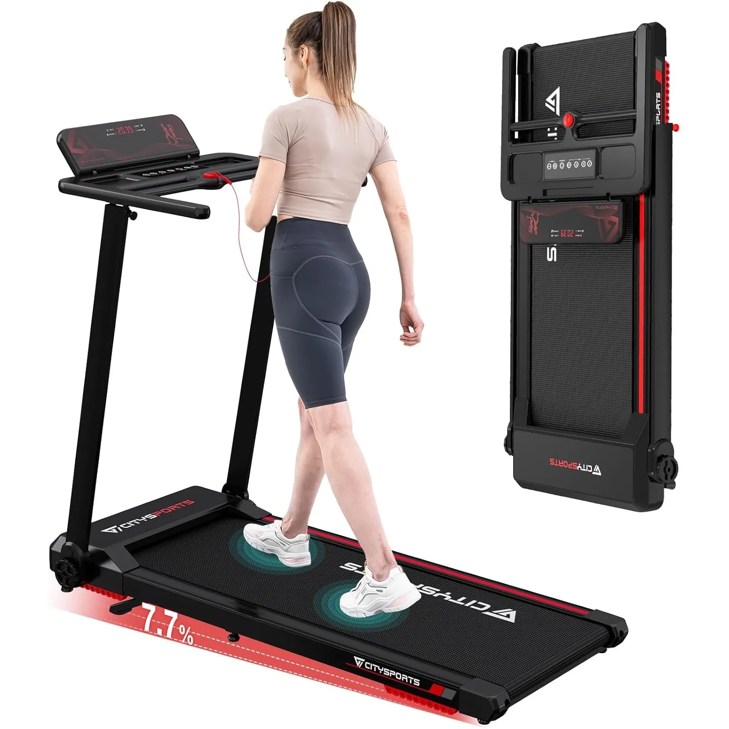 CITYSPORTS Elektrisches Laufband,Klappbares Laufband für Zuhause bis 12 km/h,mit LED-Anzeige,APP und 360° Tablet Holder…